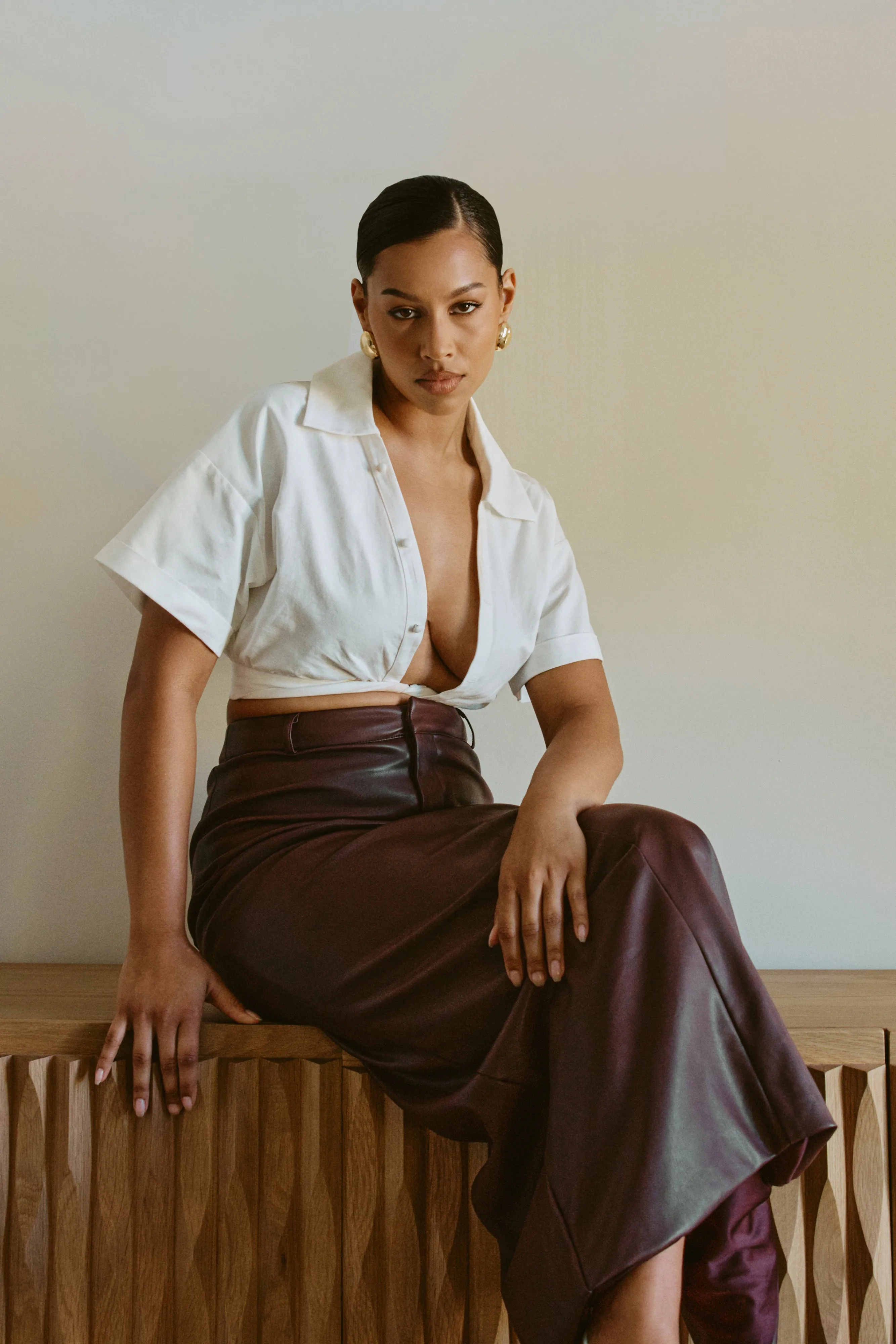 Mavis Twist Front Cotton Shirt - White sold by Meshki