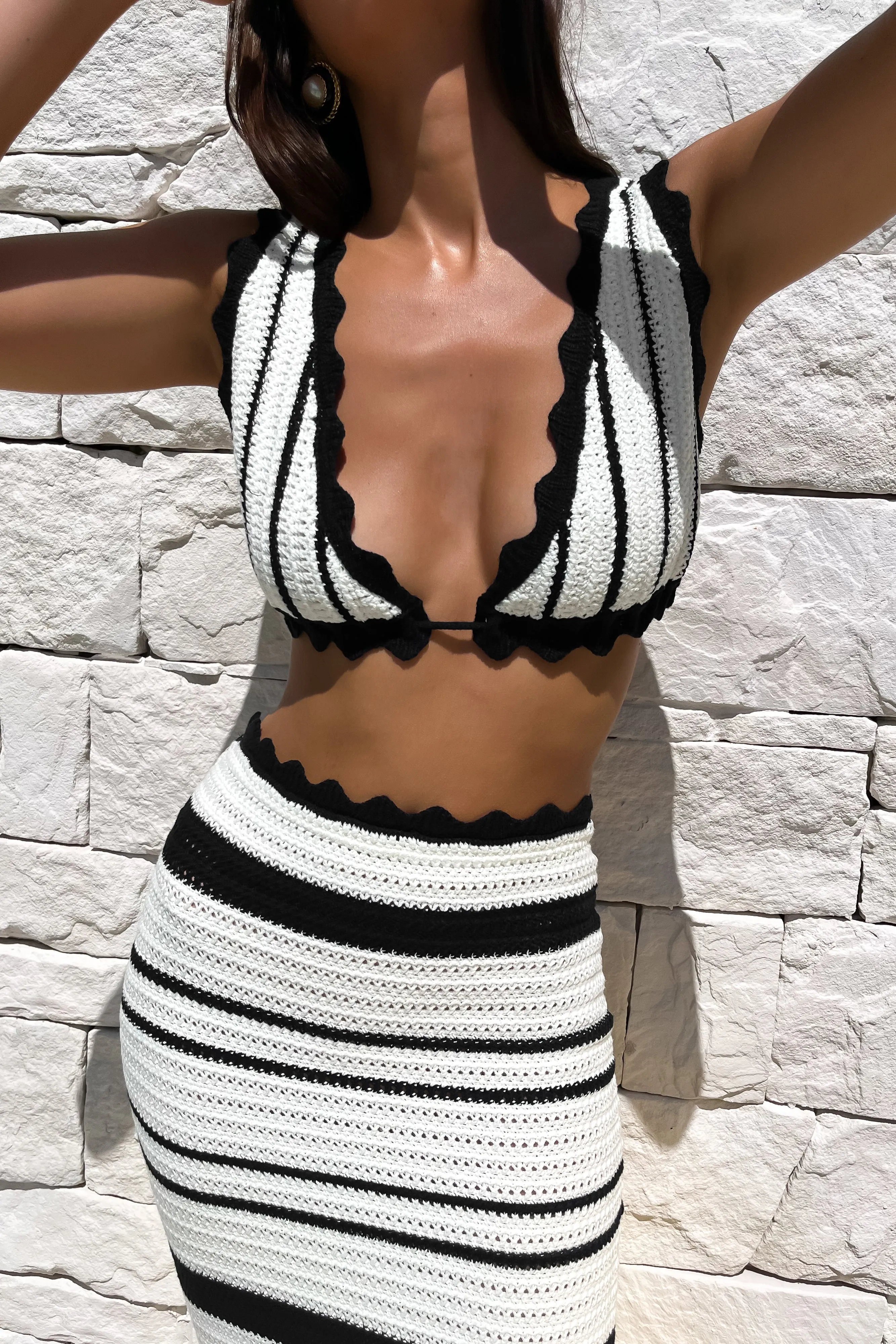 Jadia Contrast Crochet Bralette - Black/White sold by Meshki
