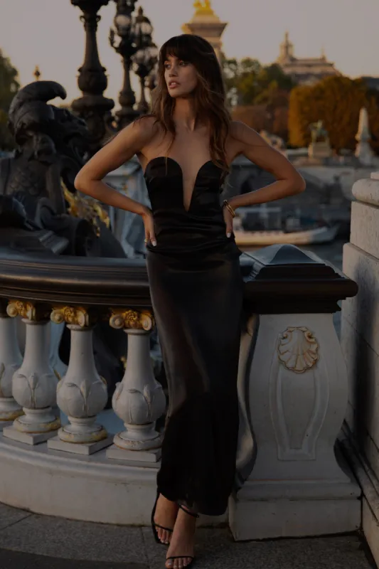 Chantelle Liquid Satin Midi Dress - Black sold by Meshki