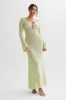 Kayleigh Crochet Fishtail Flare Sleeve Maxi Dress - Seafoam Green sold by Meshki