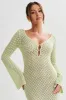 Kayleigh Crochet Fishtail Flare Sleeve Maxi Dress - Seafoam Green sold by Meshki