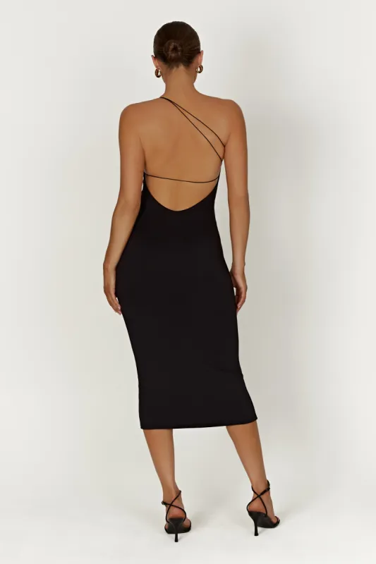 Rosalind Recycled Nylon One Shoulder Midi Dress - Black sold by Meshki