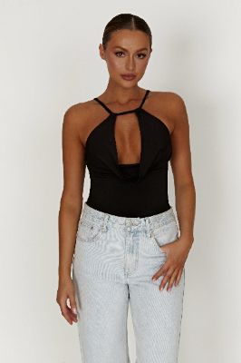 Deanna Slinky Longline Top - Black sold by Meshki