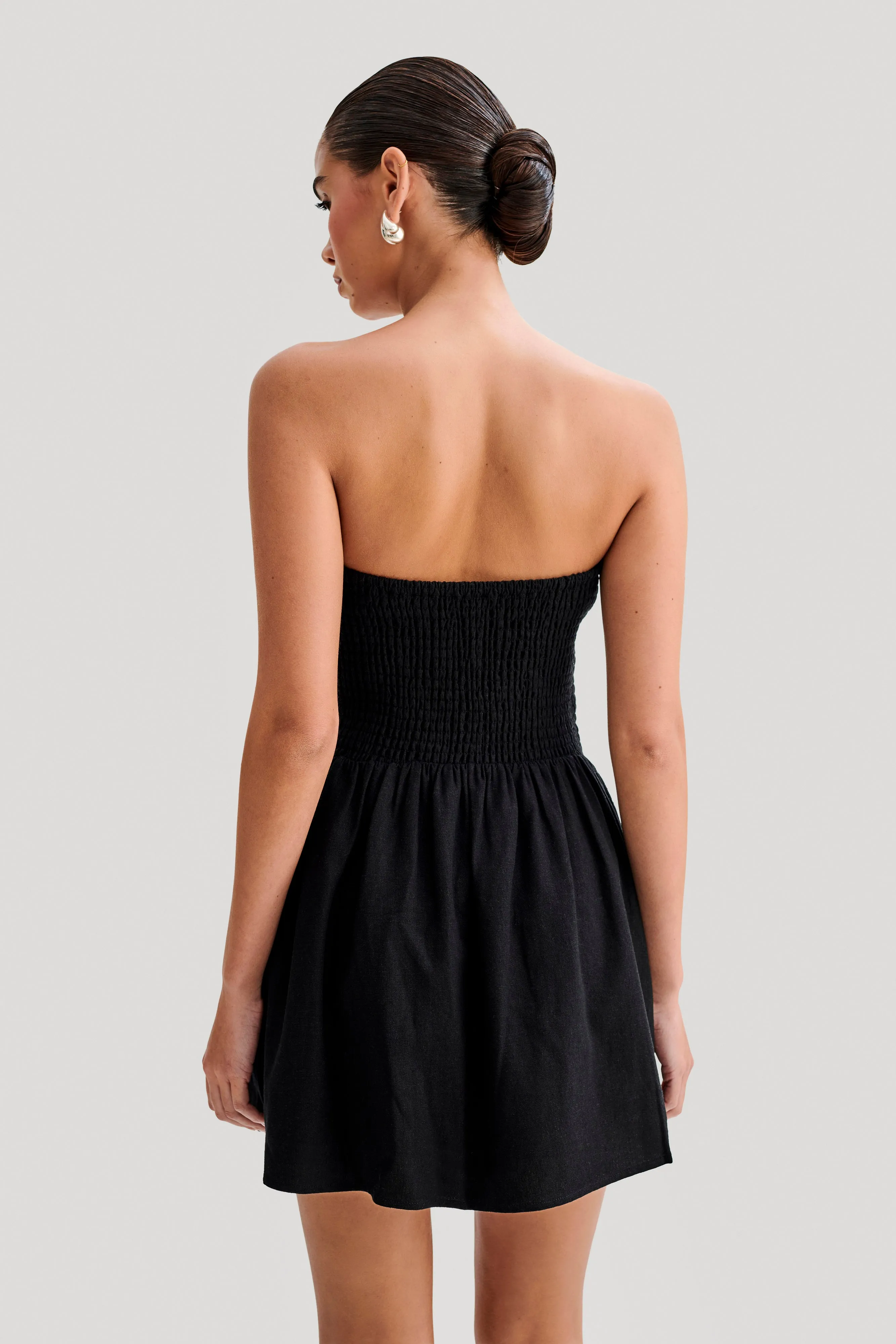 Holland Linen Shirring Mini Dress - Black sold by Meshki product image thumbnail 2