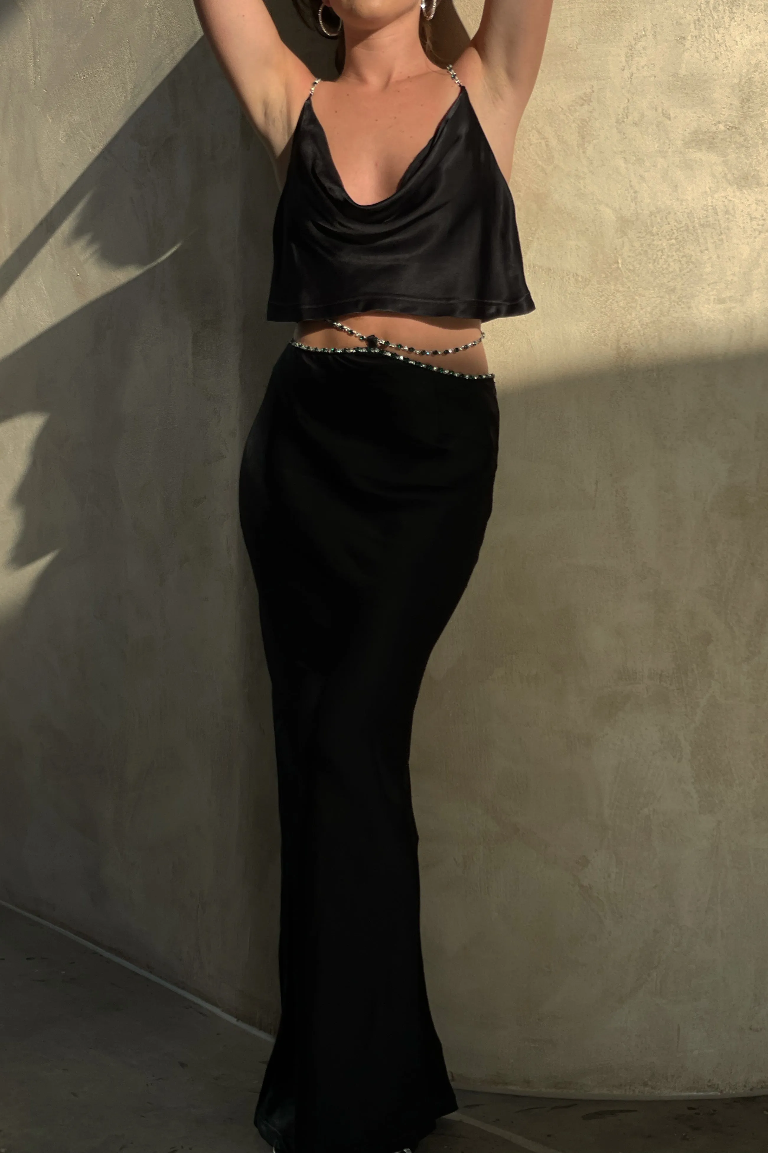 Havva Diamante Trim Maxi Skirt - Black sold by Meshki