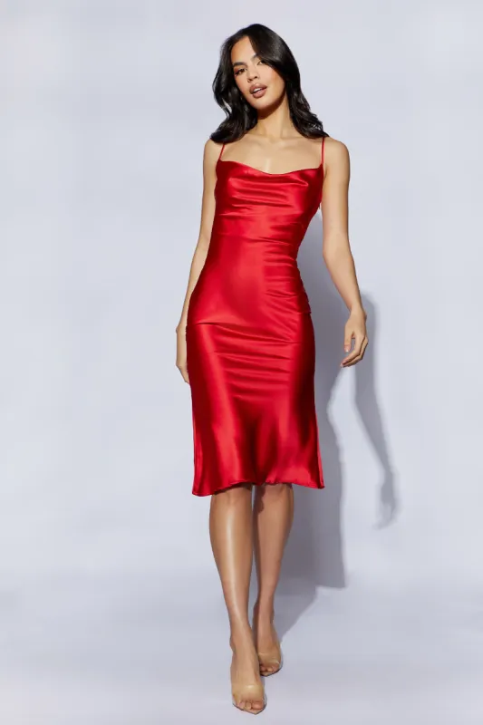 Tabitha Cowl Neck Midi Dress - Red sold by Meshki