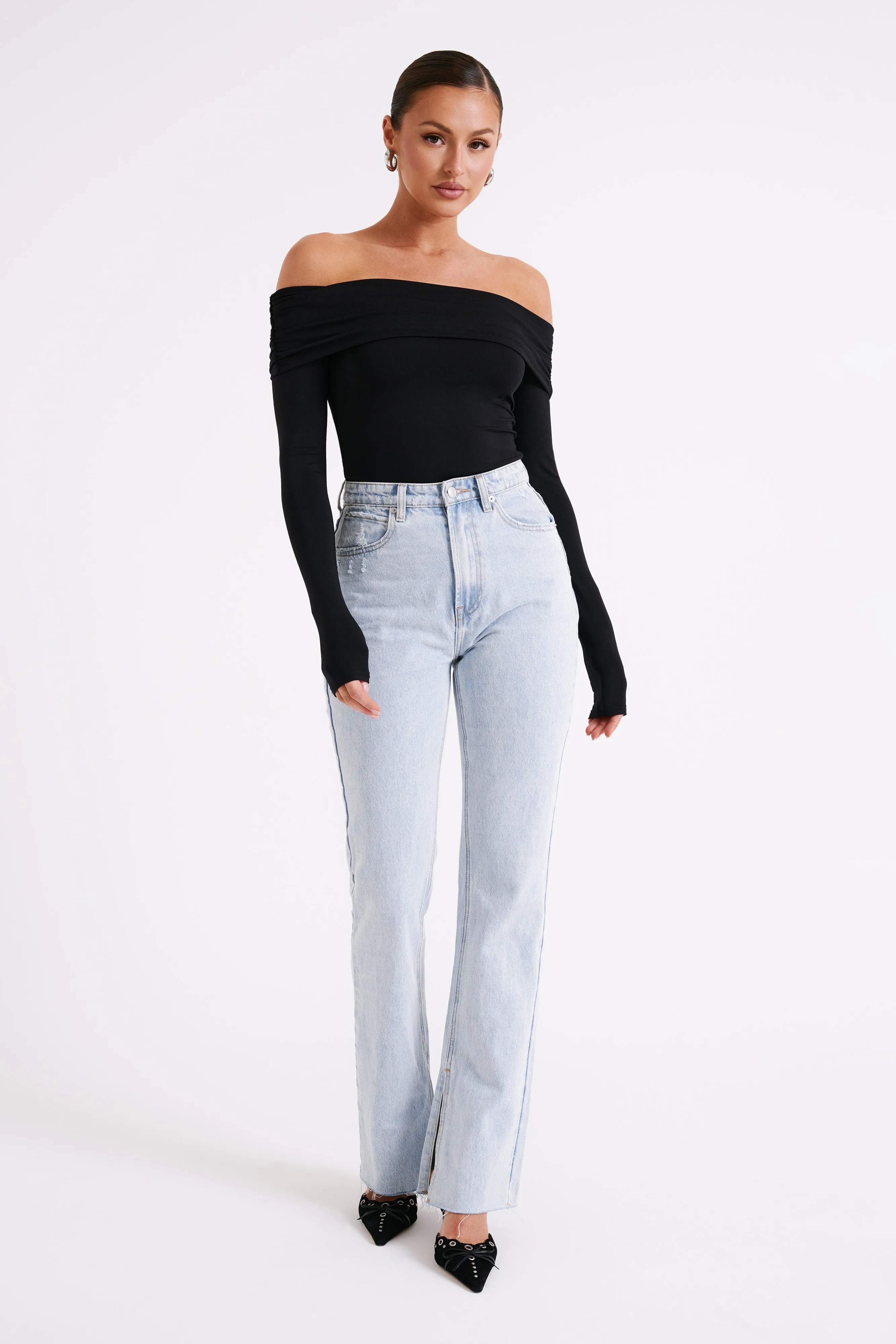 Lucinda Recycled Nylon Off Shoulder Top - Black sold by Meshki product image thumbnail 3