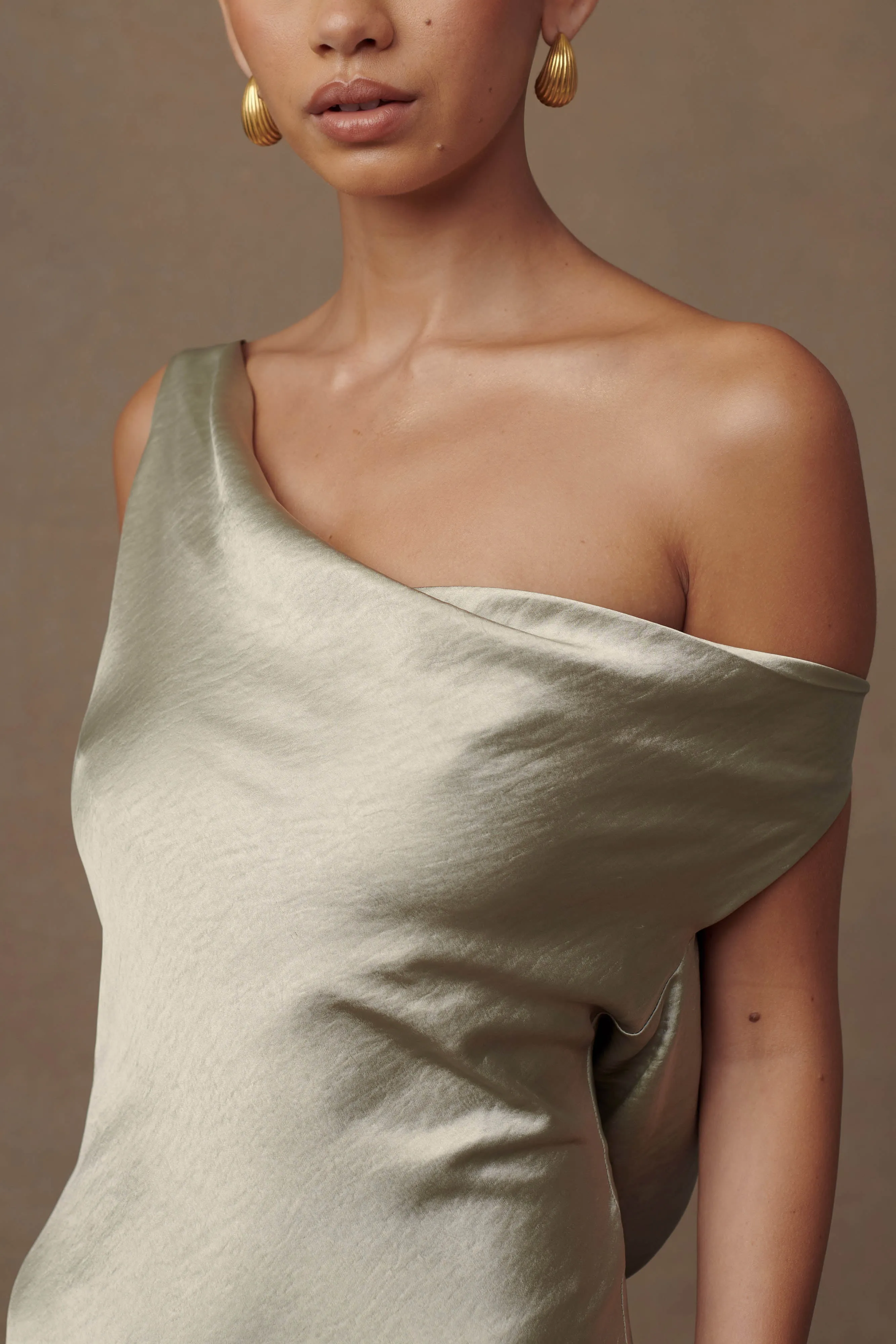 Yvette Slip Maxi Dress With Asymmetrical Hem - Sage sold by Meshki product image thumbnail 3