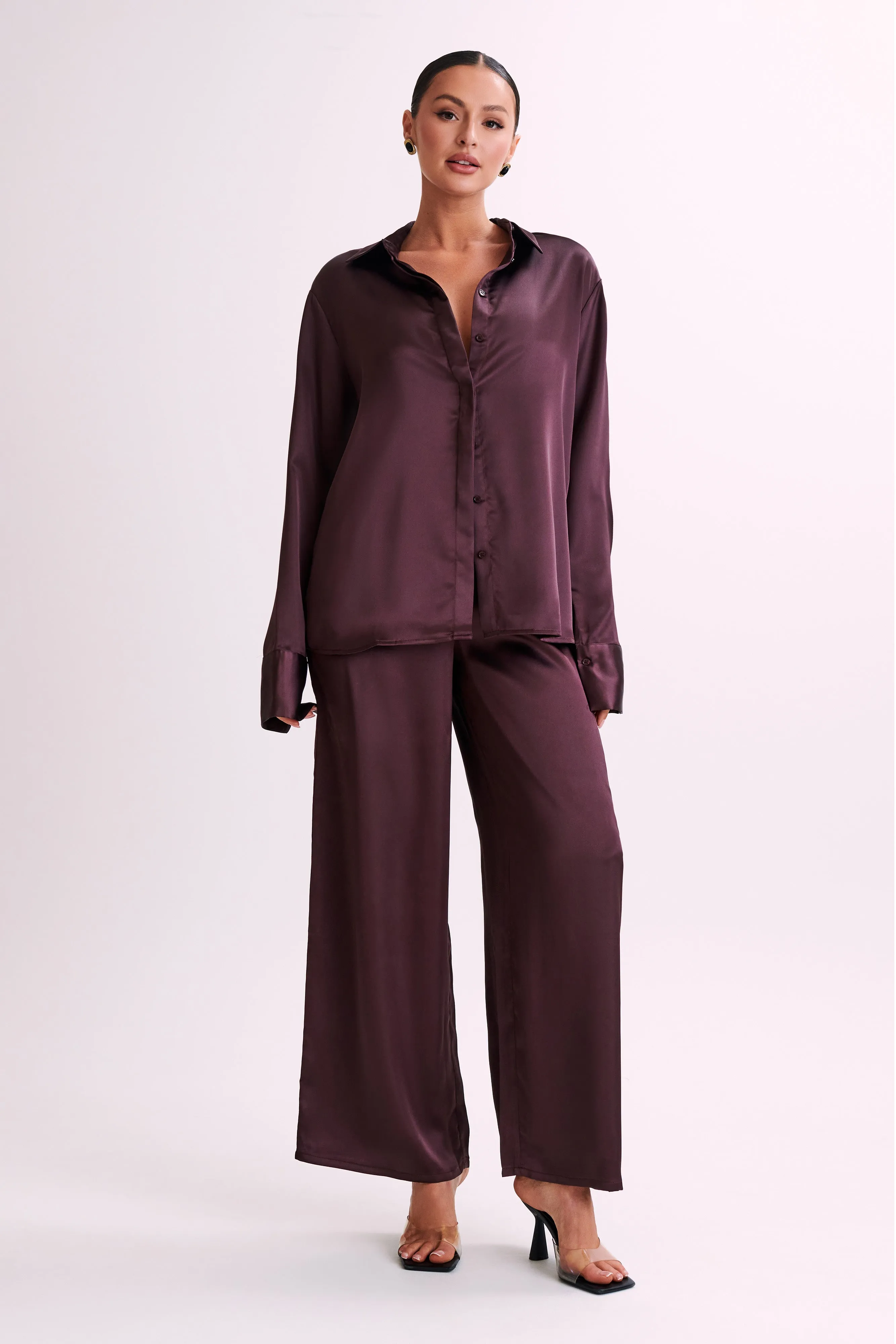 Marciela Satin Straight Leg Pant - Dark Chocolate sold by Meshki product image thumbnail 5