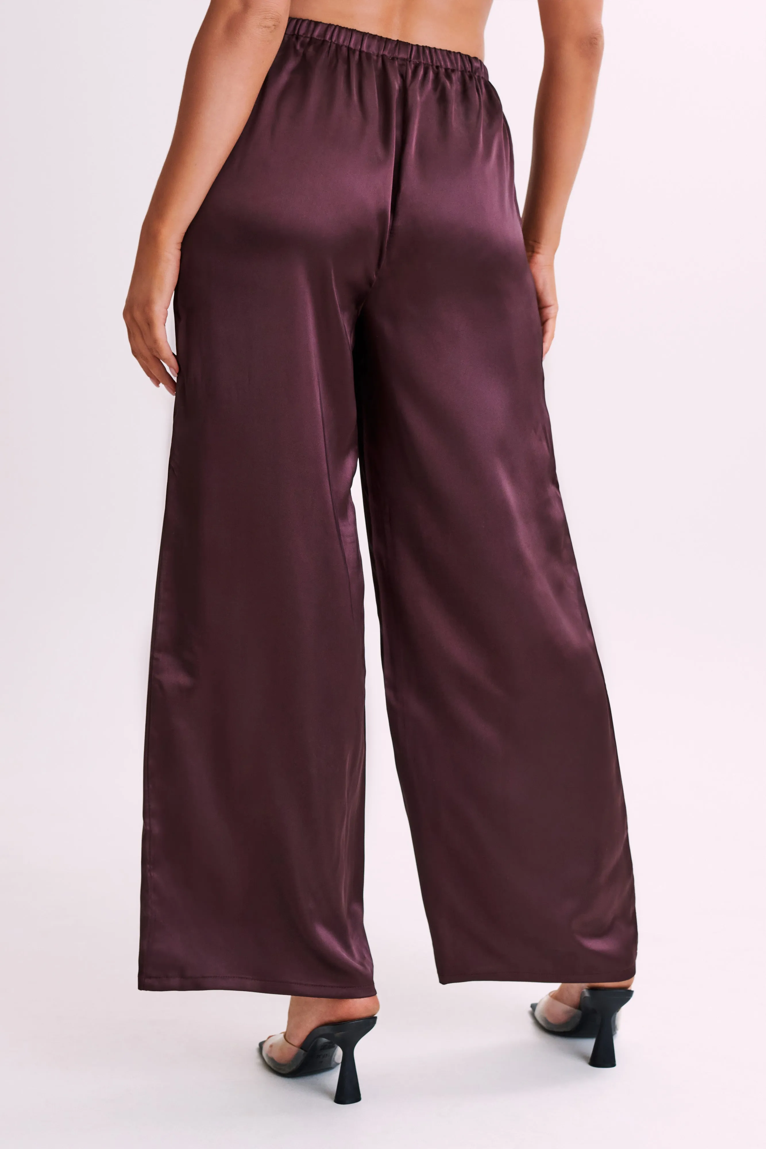 Marciela Satin Straight Leg Pant - Dark Chocolate sold by Meshki product image thumbnail 2