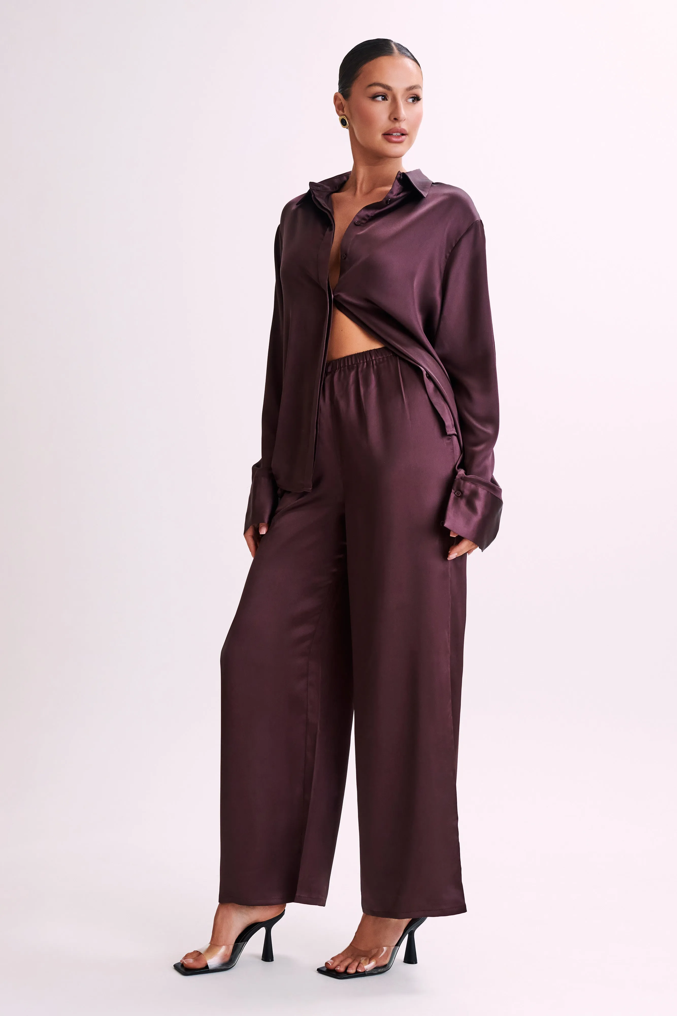 Marciela Satin Straight Leg Pant - Dark Chocolate sold by Meshki product image thumbnail 4