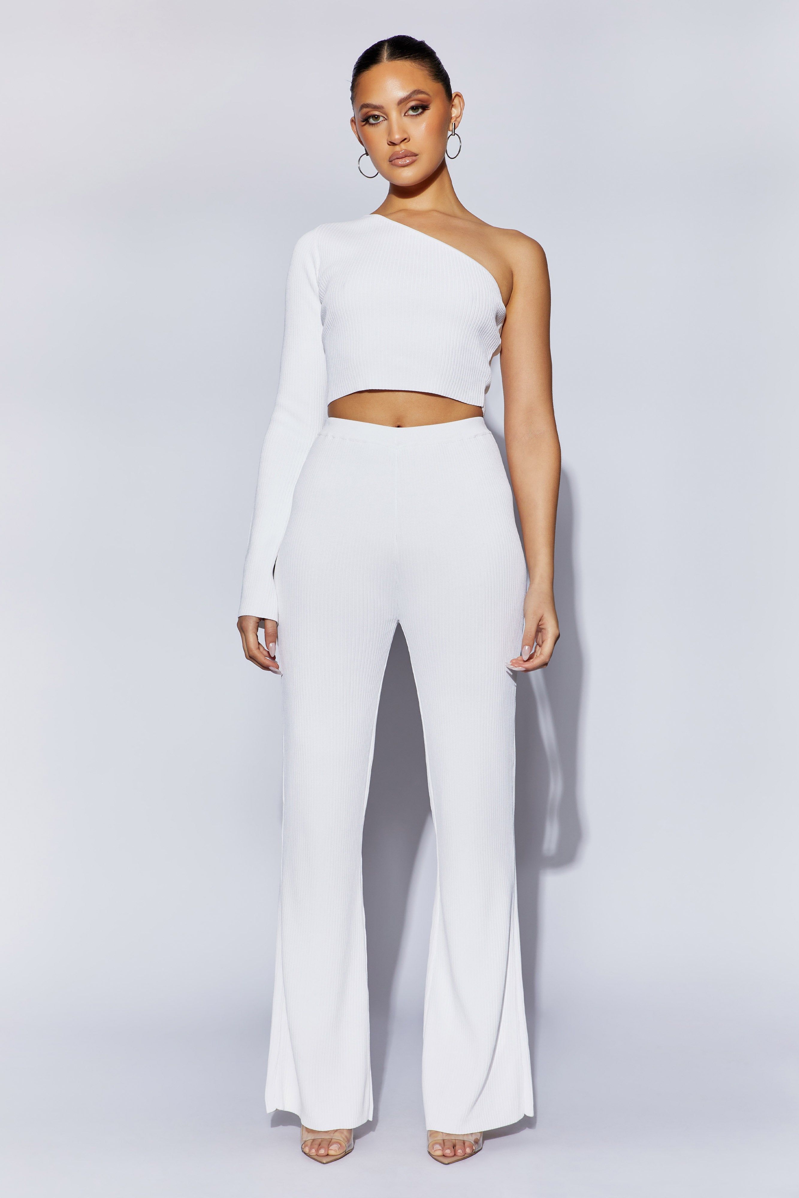 Rue One Shoulder Flare Sleeve Crop Top - White sold by Meshki product image thumbnail 6