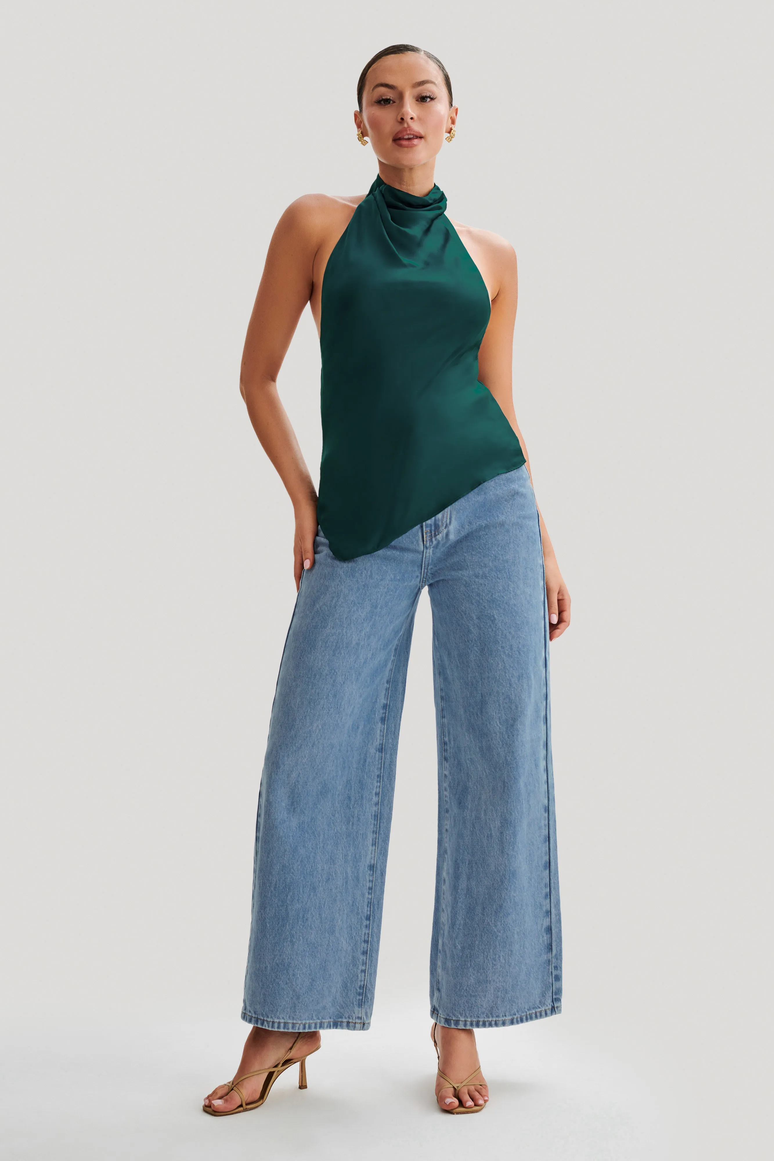 Seraphine Satin Halter Top - Forest Green sold by Meshki product image thumbnail 4