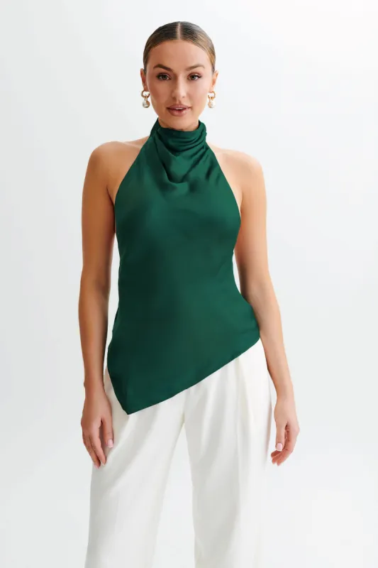 Seraphine Satin Halter Top - Forest Green sold by Meshki