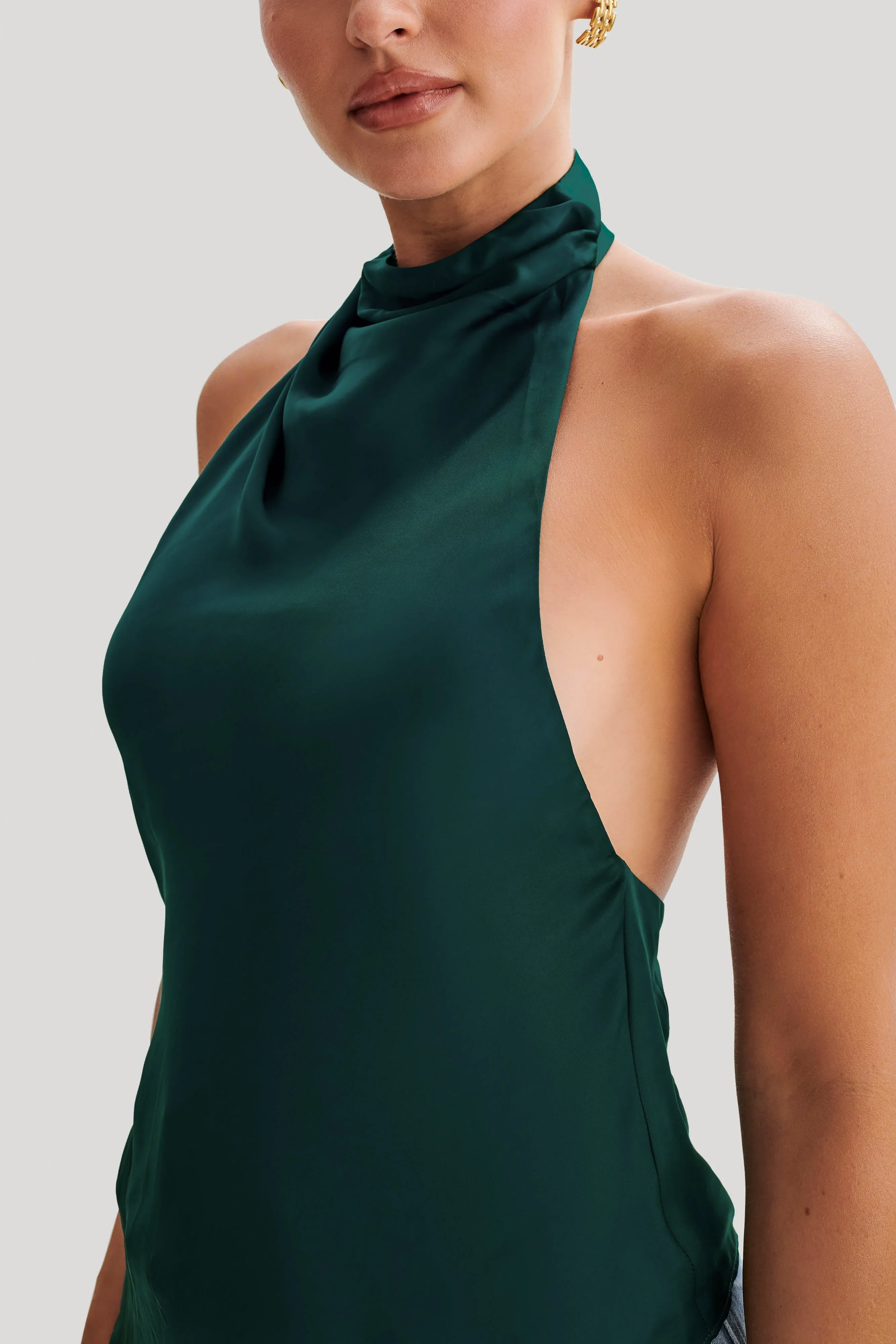 Seraphine Satin Halter Top - Forest Green sold by Meshki product image thumbnail 3
