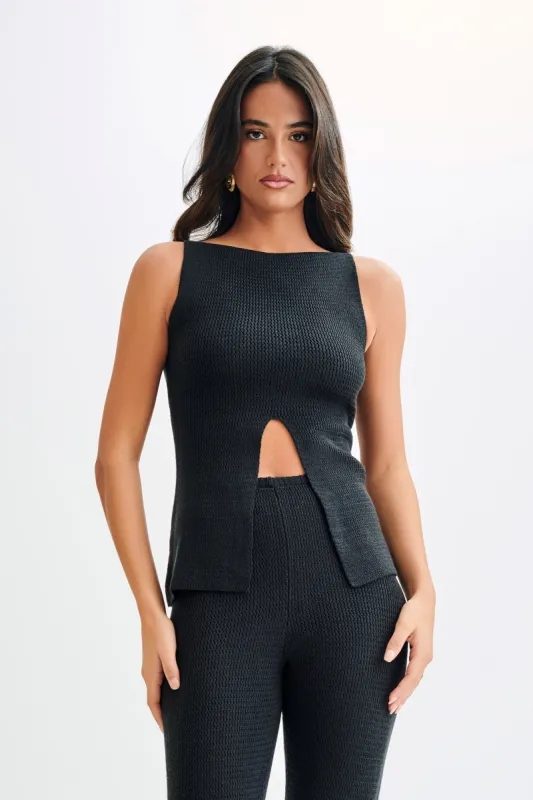 Ridley Knit Tank Top With Split - Black sold by Meshki