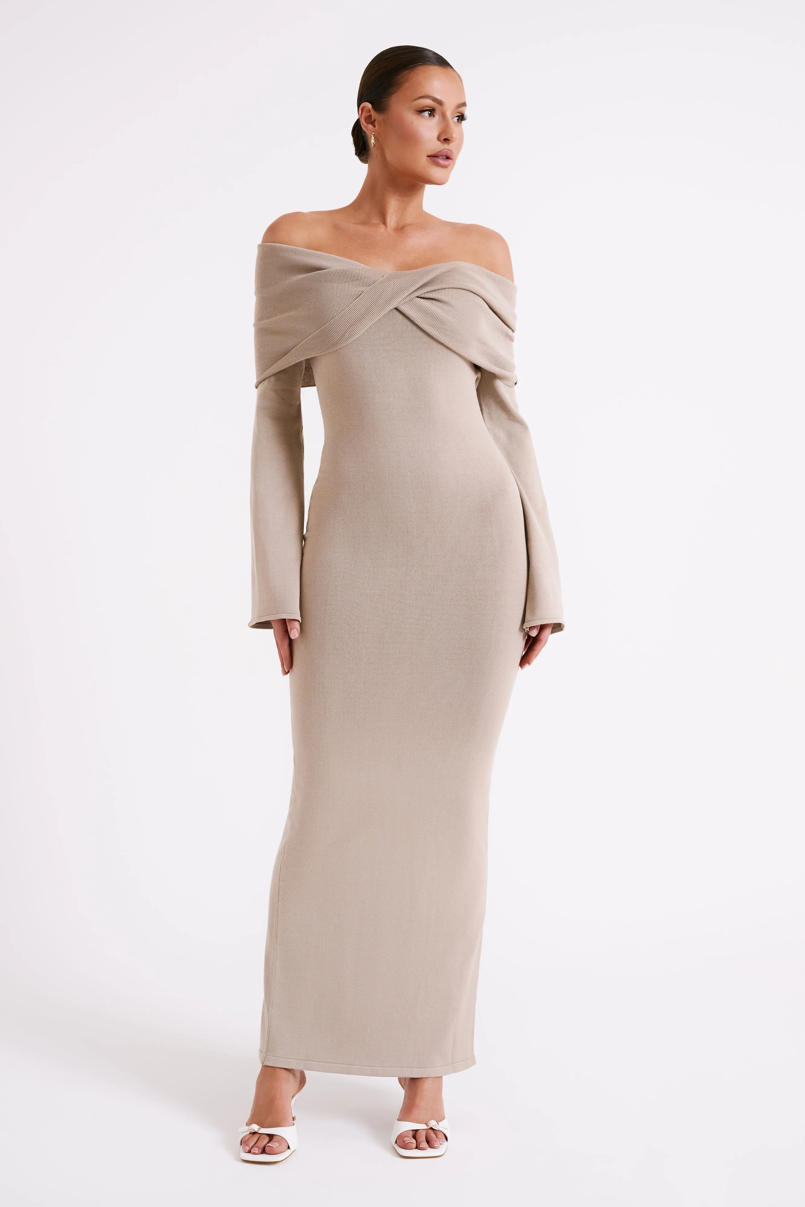 Kenny Long Sleeve Knit Dress - Taupe sold by Meshki