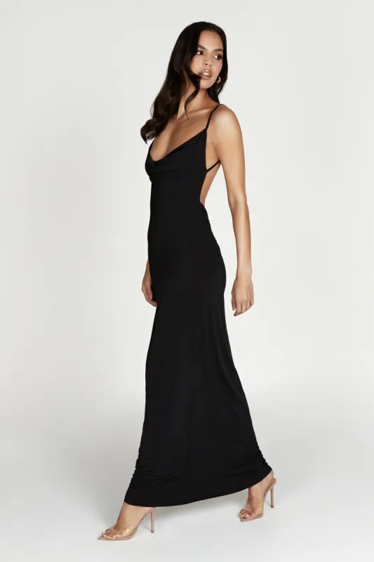 Darcy Cowl Maxi Dress With Low Back - Black sold by Meshki