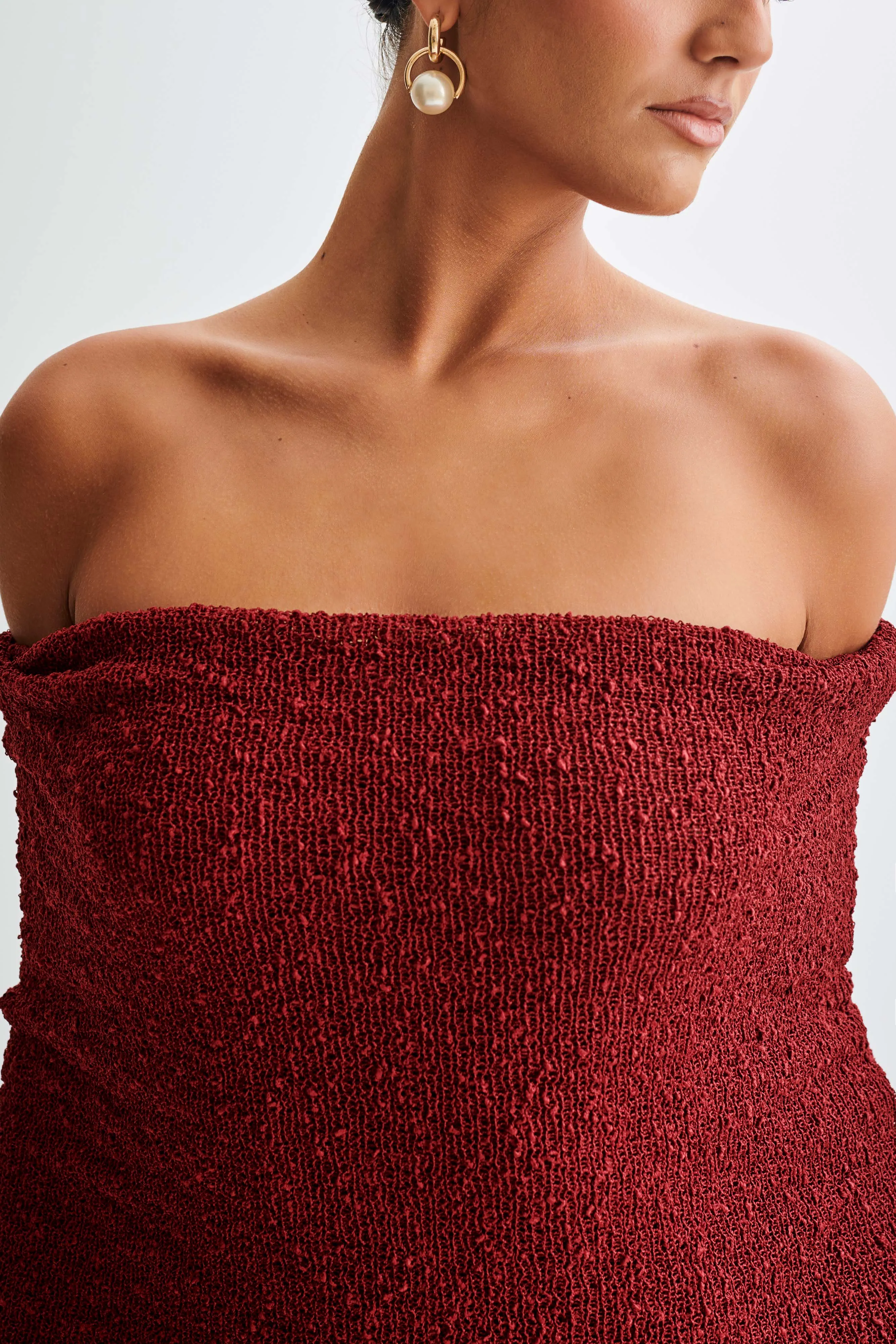 Marisol Off Shoulder Boucle Maxi Dress - Plum sold by Meshki product image thumbnail 4