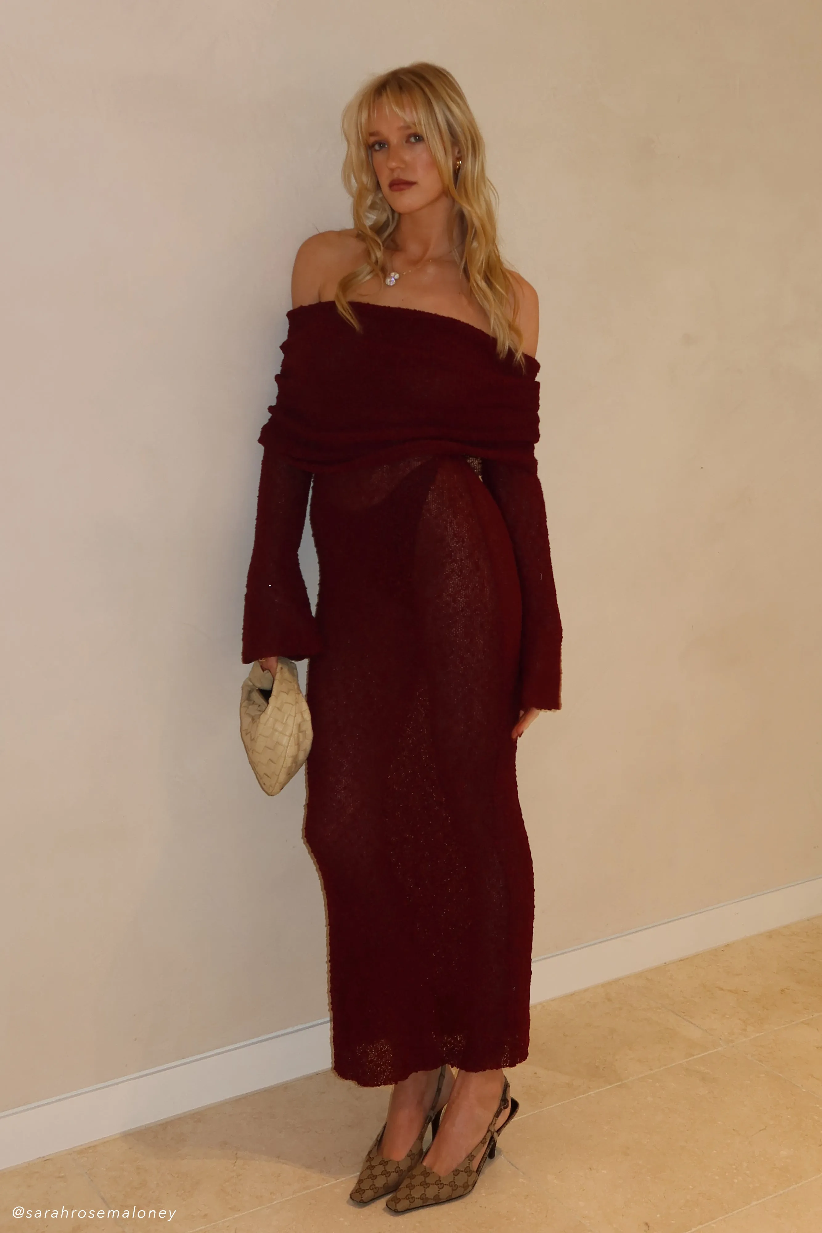 Marisol Off Shoulder Boucle Maxi Dress - Plum sold by Meshki