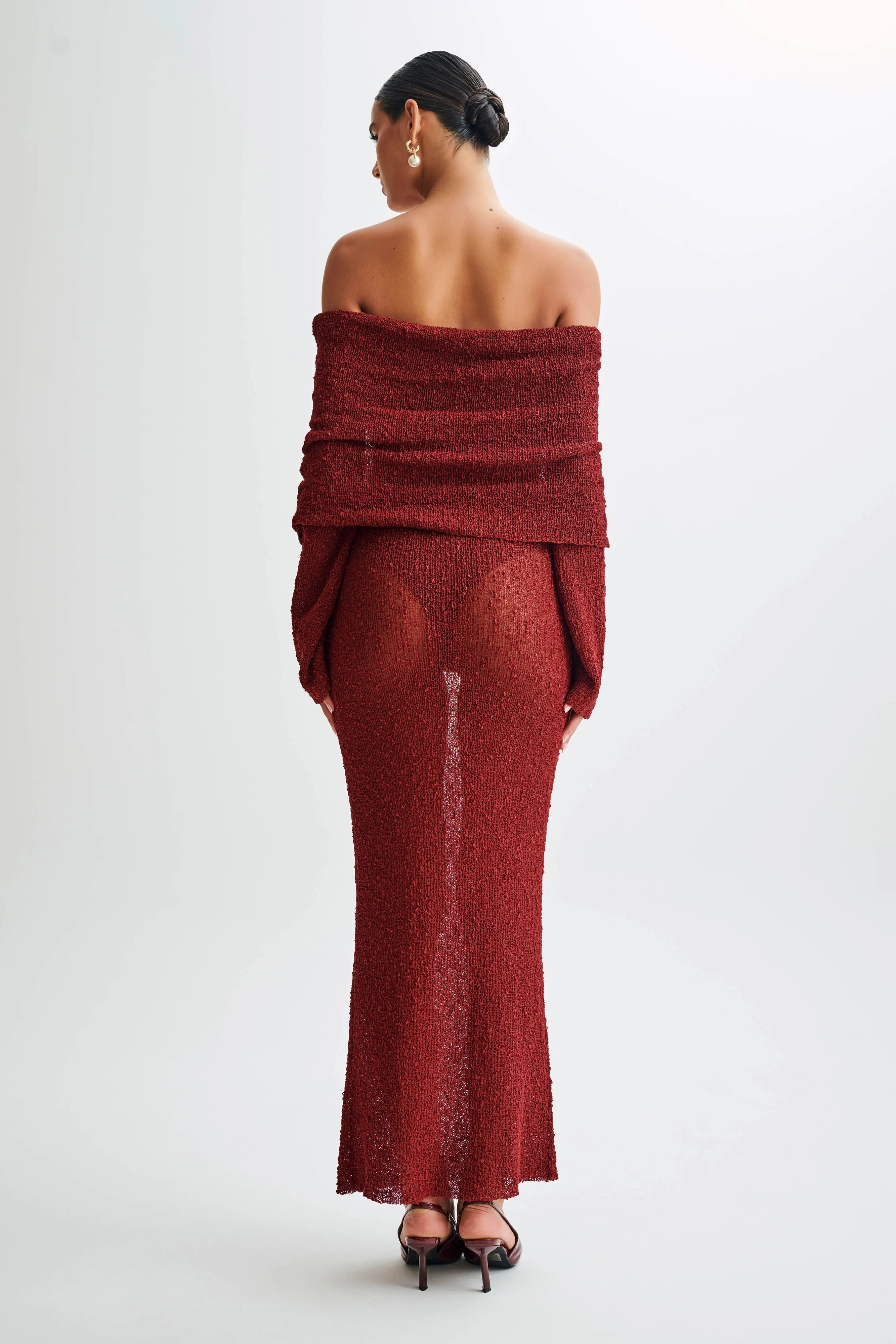 Marisol Off Shoulder Boucle Maxi Dress - Plum sold by Meshki product image thumbnail 3
