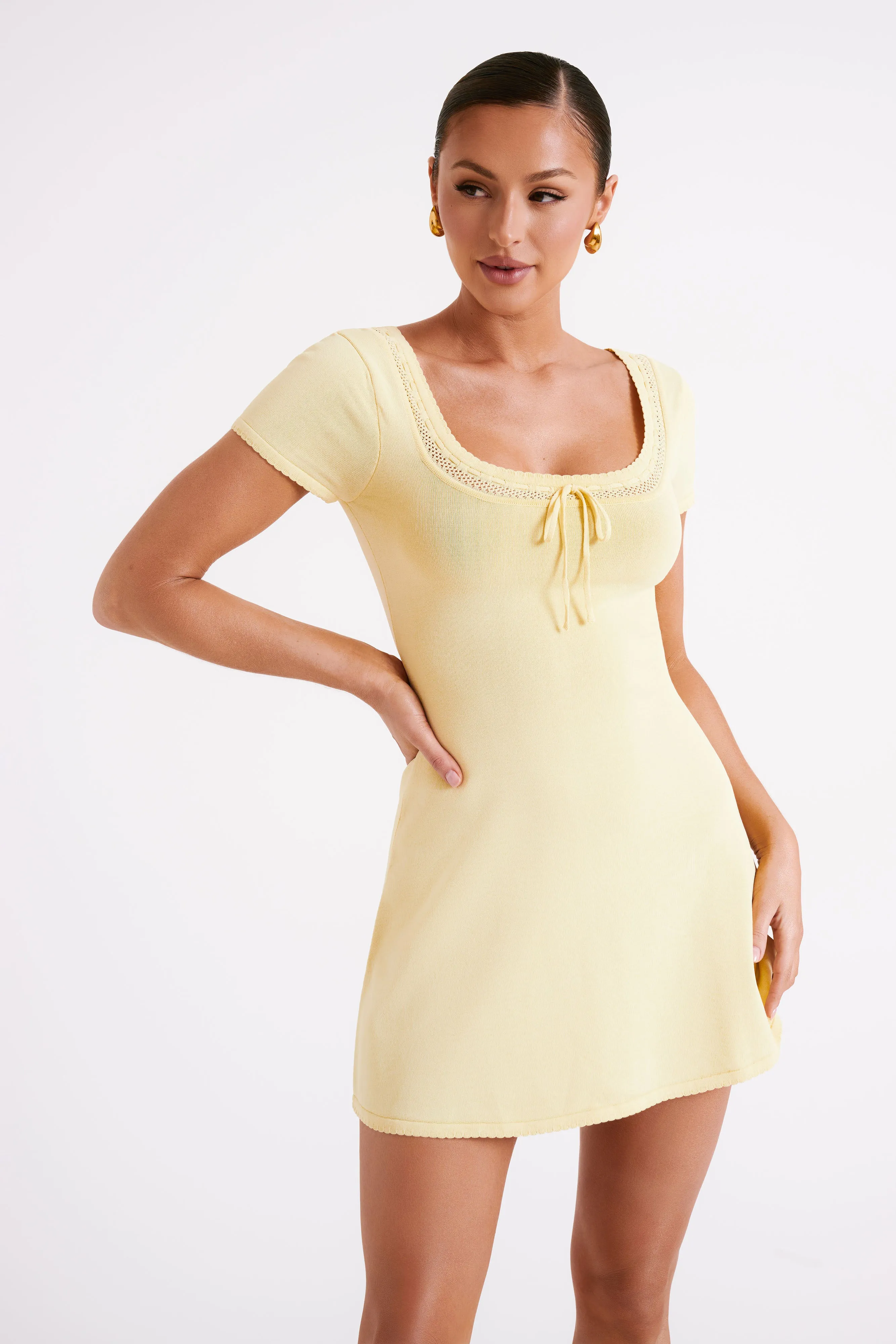 Georgia Pointelle Knit Mini Dress - Lemon sold by Meshki product image thumbnail 2
