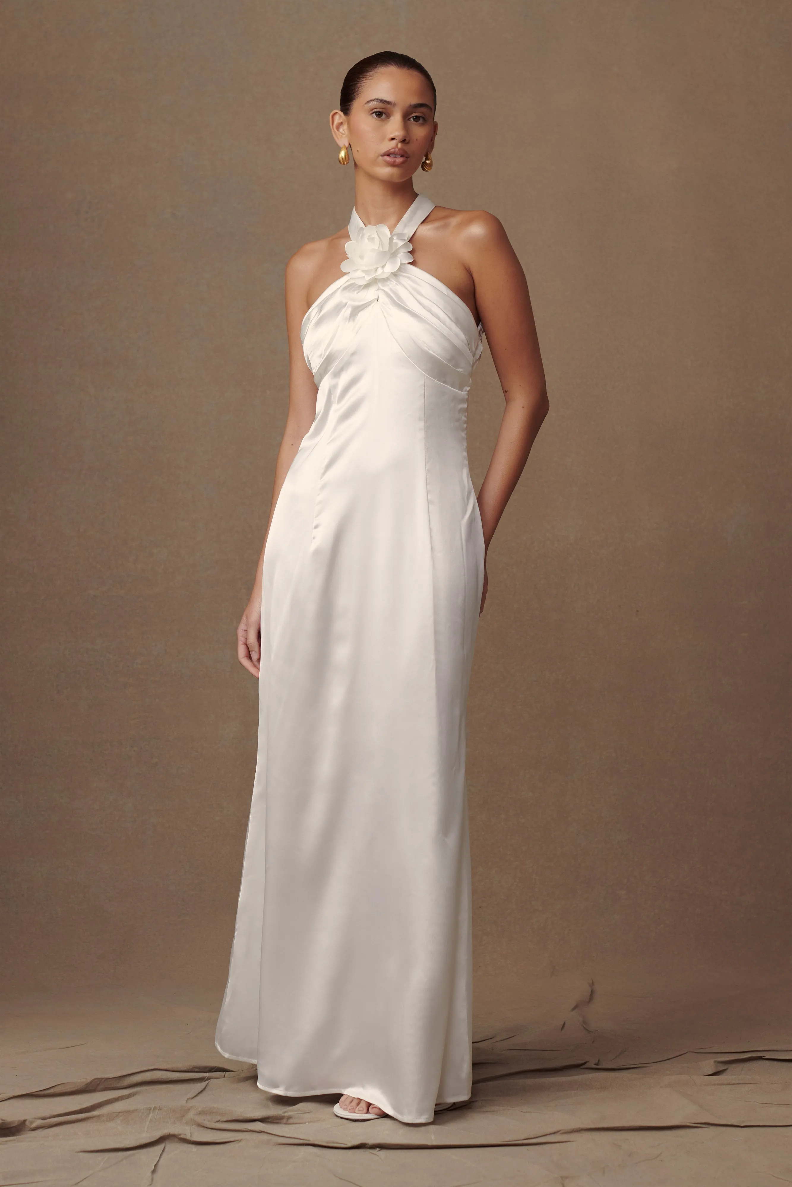 Dylan Rose Halter Maxi Dress - White sold by Meshki