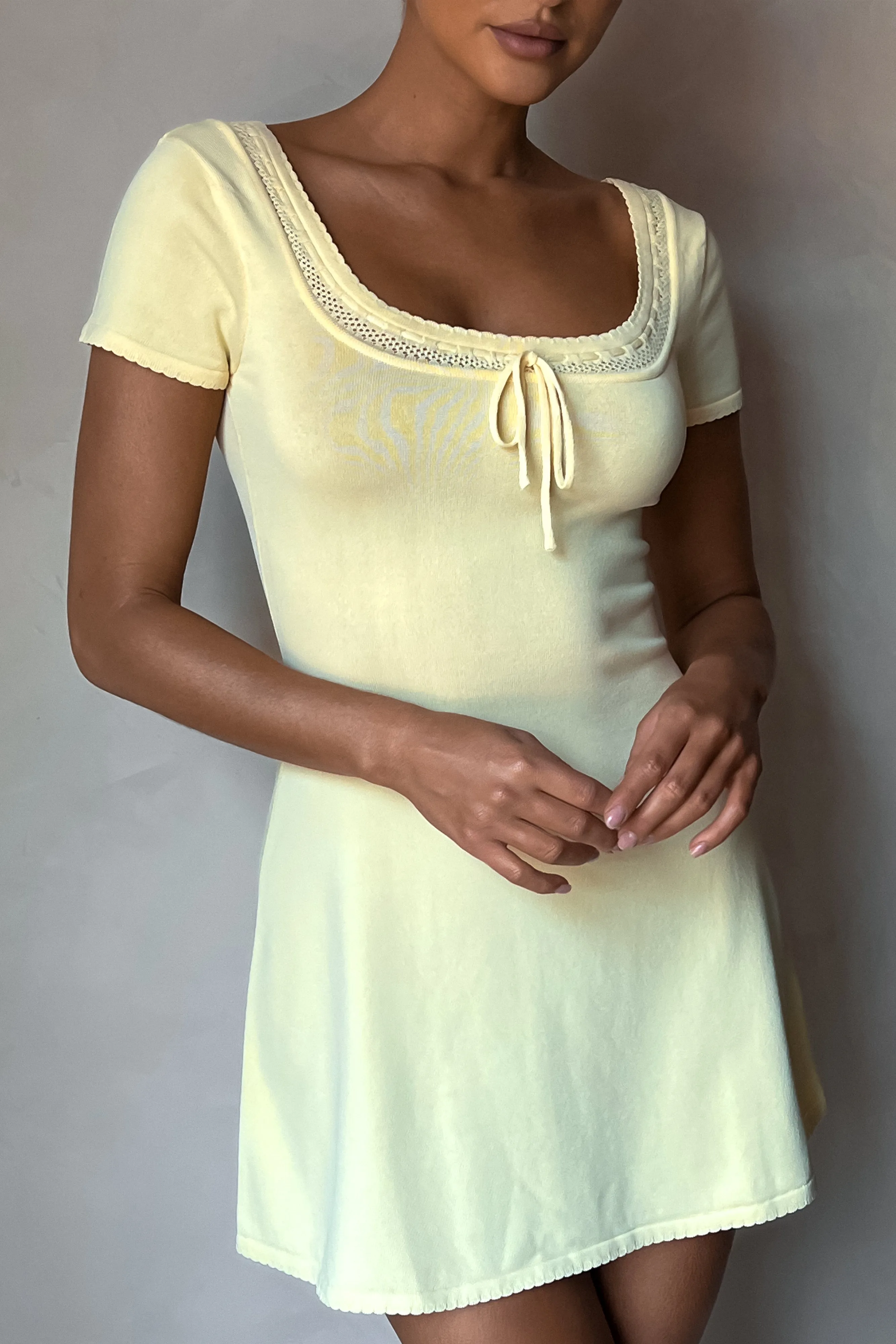 Georgia Pointelle Knit Mini Dress - Lemon sold by Meshki