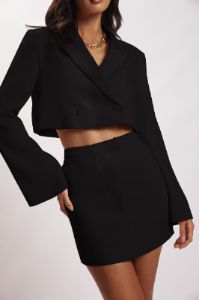 Josie Crepe Mini Skirt - Black sold by Meshki