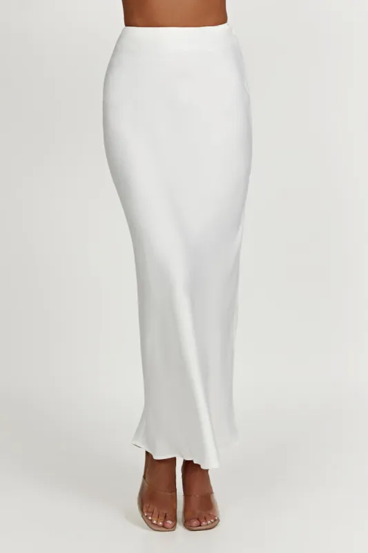 Missy Maxi Satin Skirt - White sold by Meshki