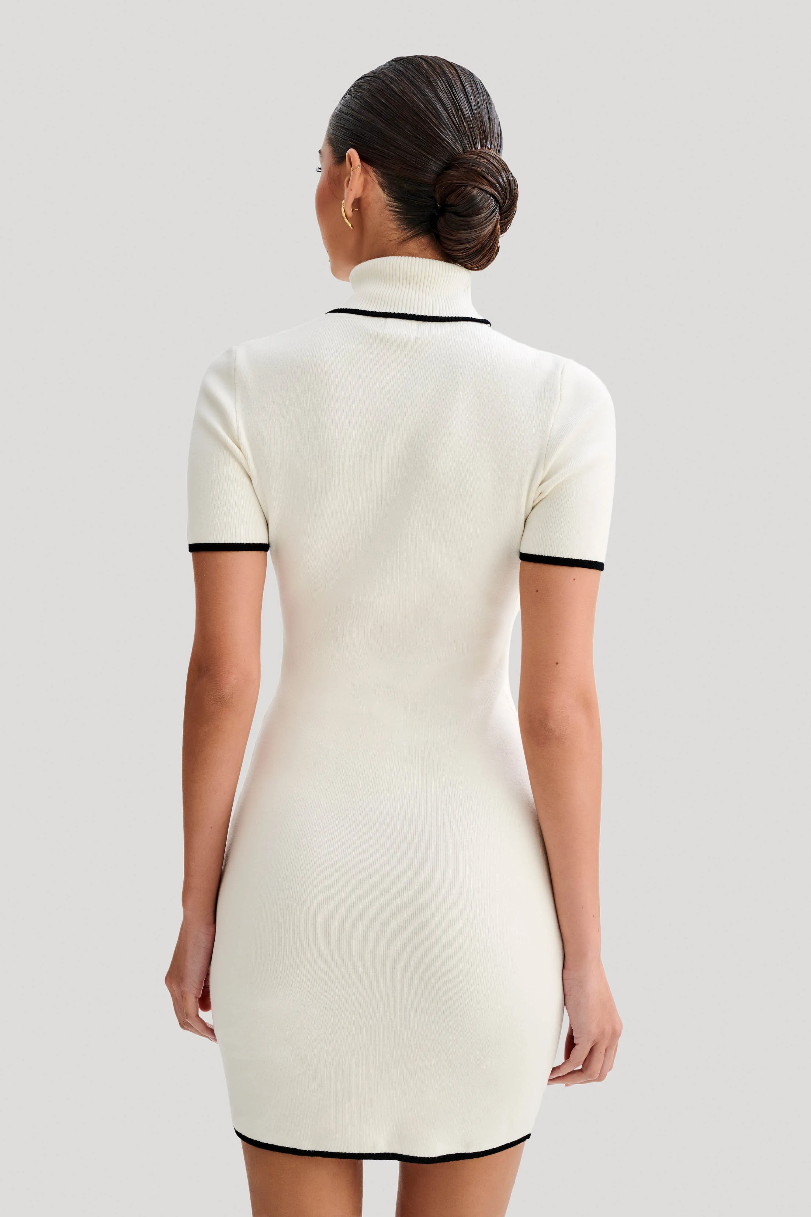 Hayley Turtleneck Contrast Knit Mini Dress - Ivory sold by Meshki product image thumbnail 2