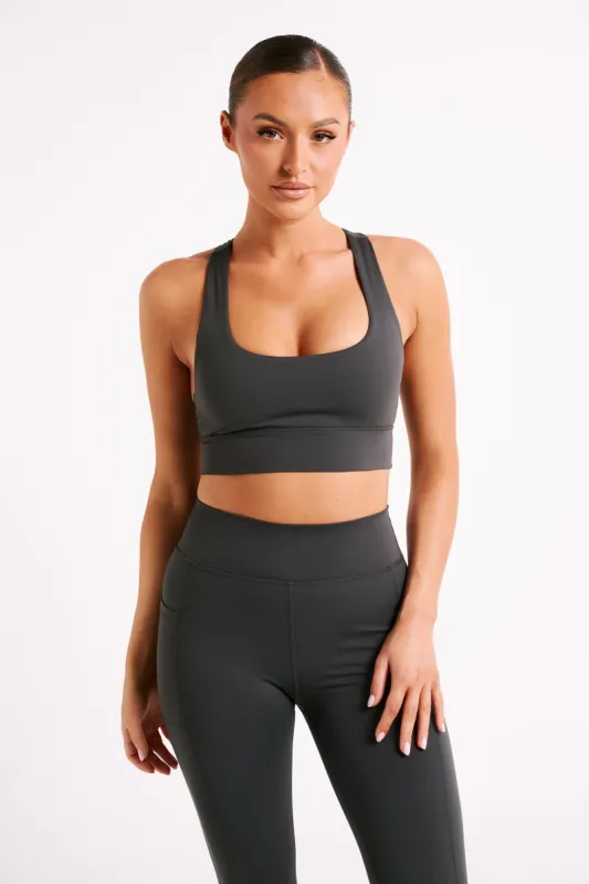Thea Racerback Crop Top - Charcoal sold by Meshki