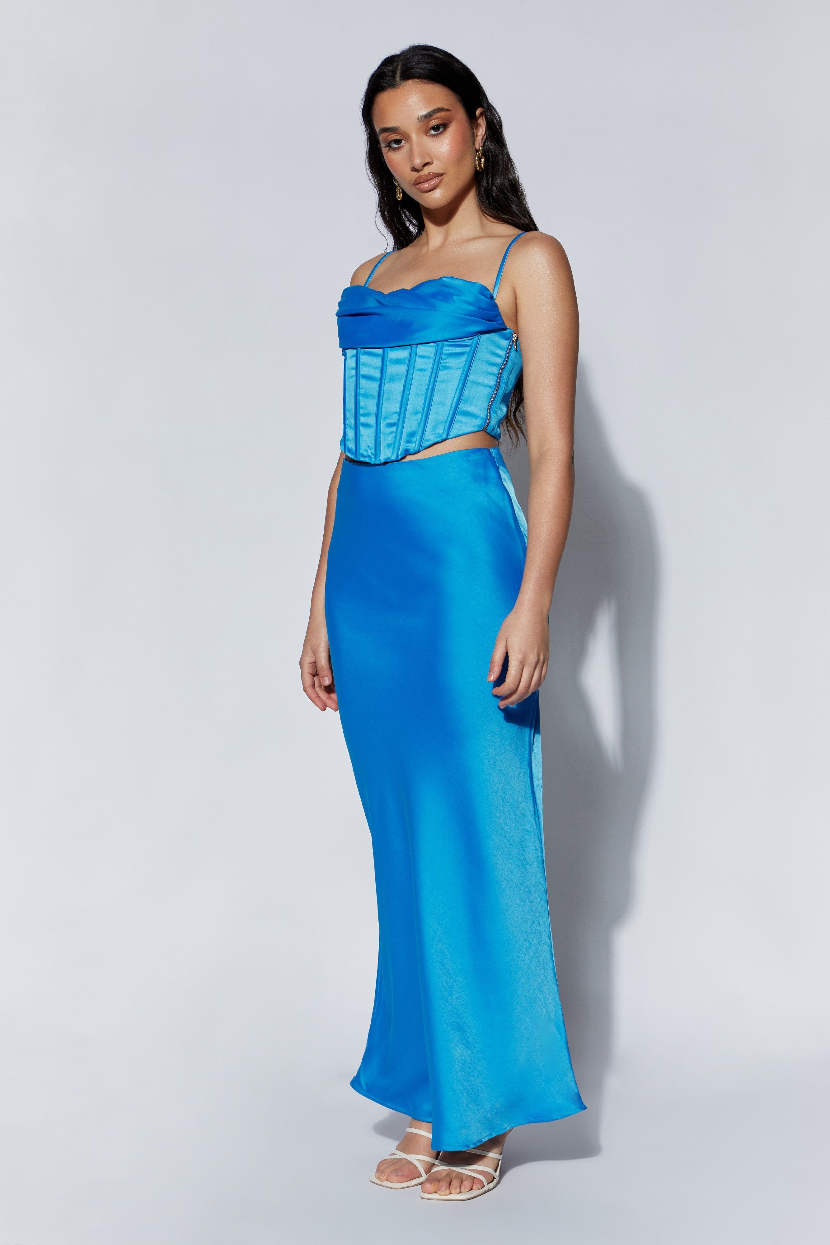 Missy Maxi Satin Skirt - Azure Blue sold by Meshki product image thumbnail 5