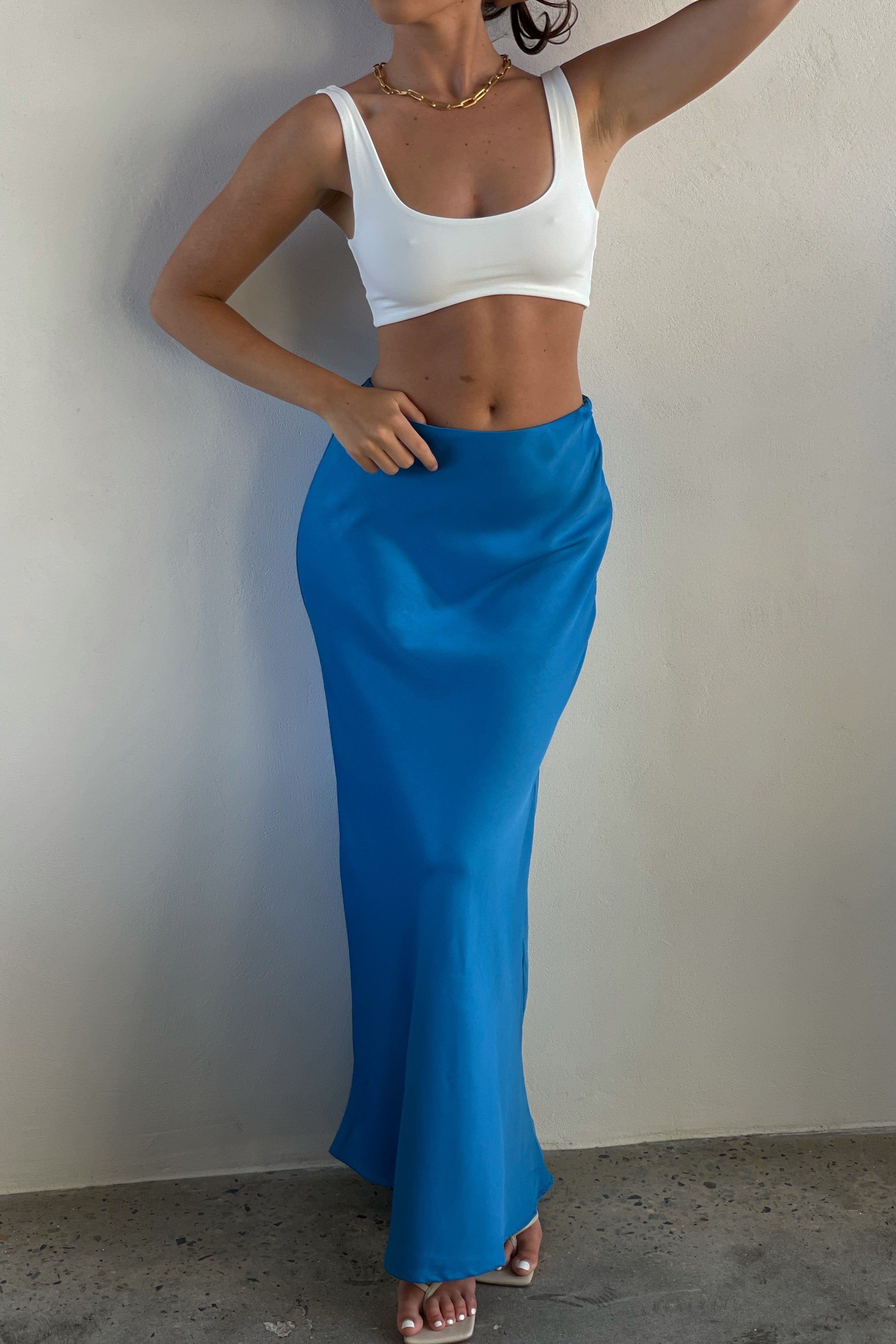 Missy Maxi Satin Skirt - Azure Blue sold by Meshki product image thumbnail 2