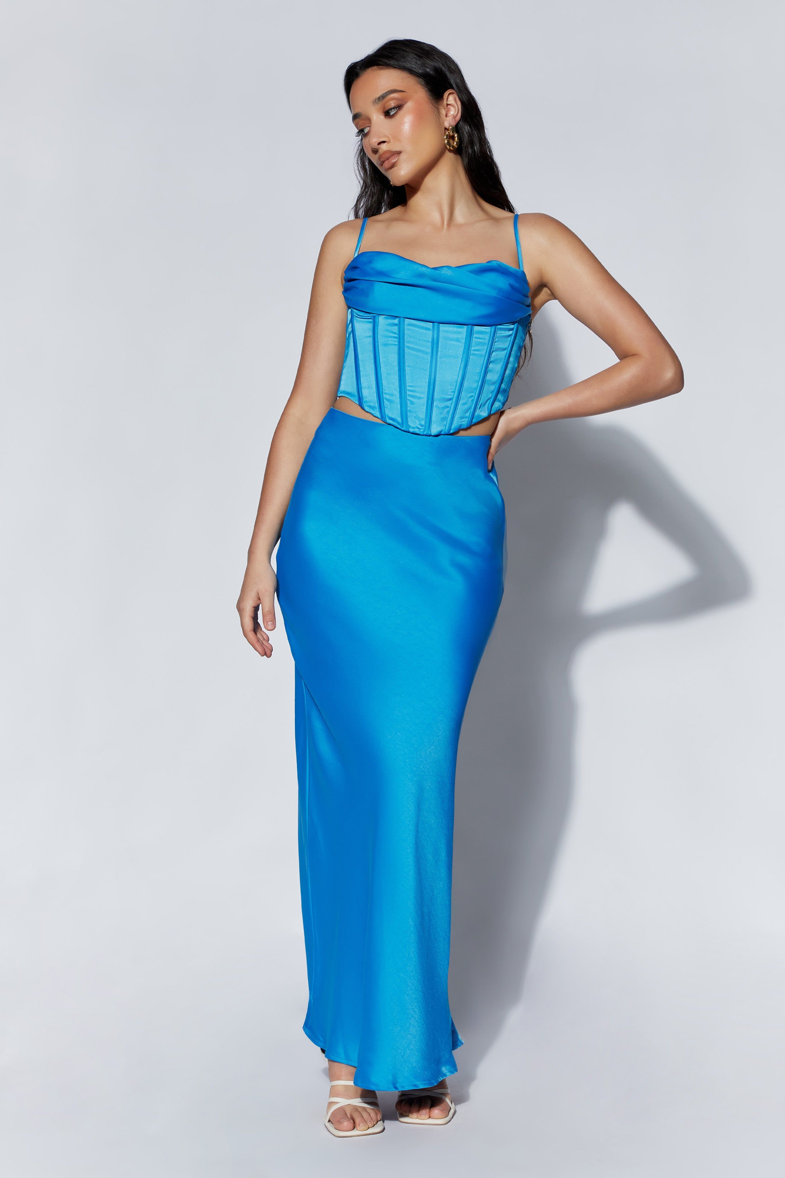 Missy Maxi Satin Skirt - Azure Blue sold by Meshki product image thumbnail 3