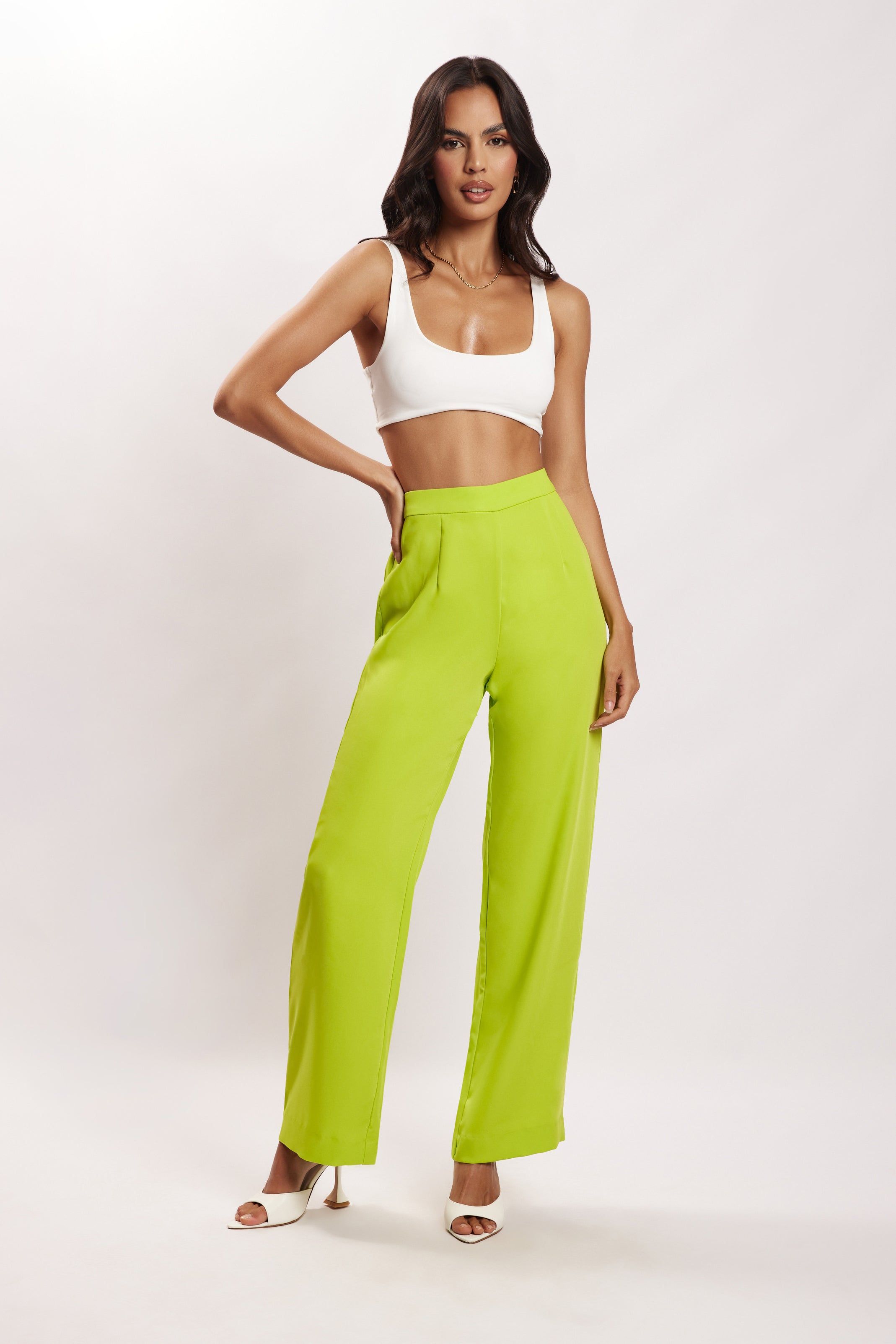 Saskia Straight Leg Trousers - Lime Green sold by Meshki