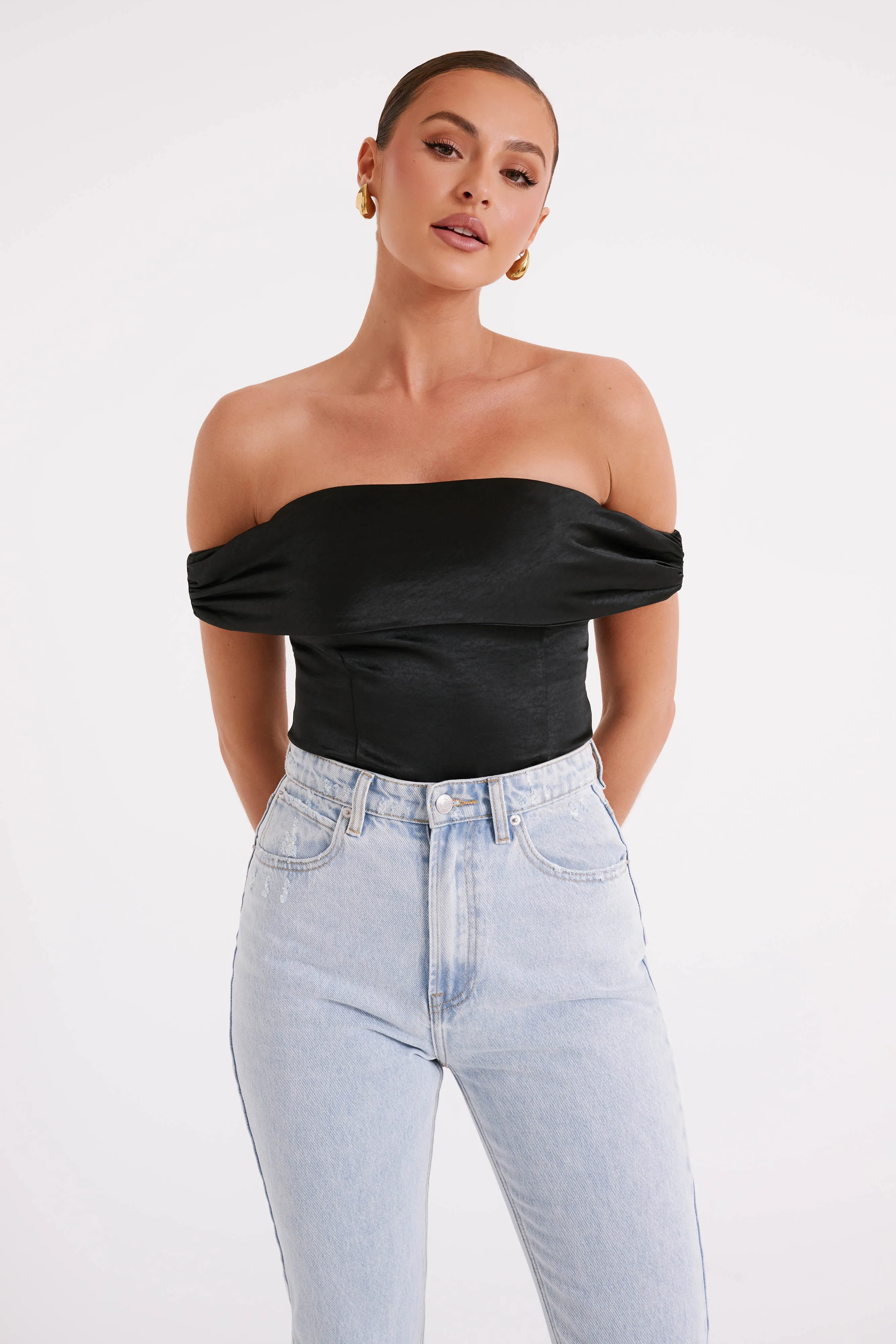 Anysa Satin Strapless Top - Black sold by Meshki product image thumbnail 4