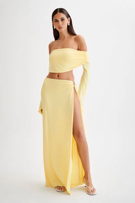 Suri Slinky Maxi Skirt With Silver Hardware - Yellow sold by Meshki