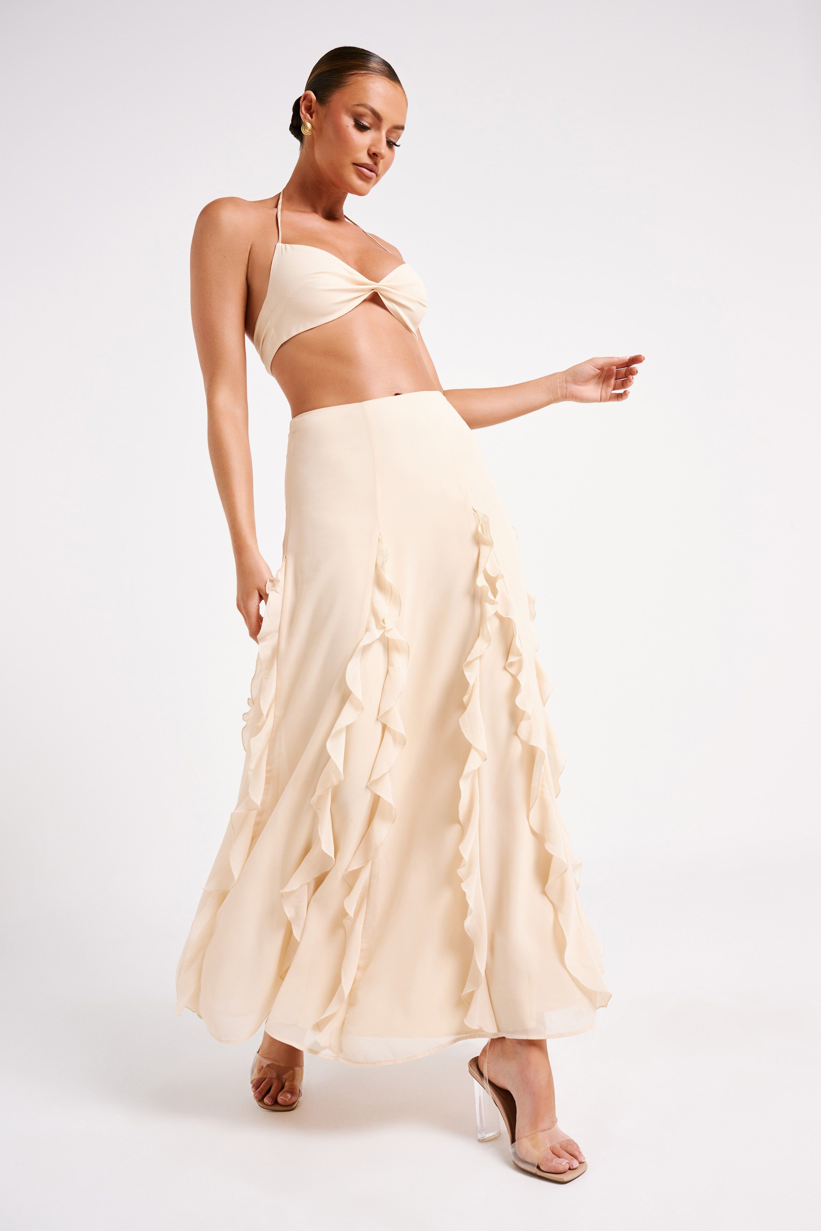 Ines Ruffle Maxi Skirt - Sand sold by Meshki product image thumbnail 4