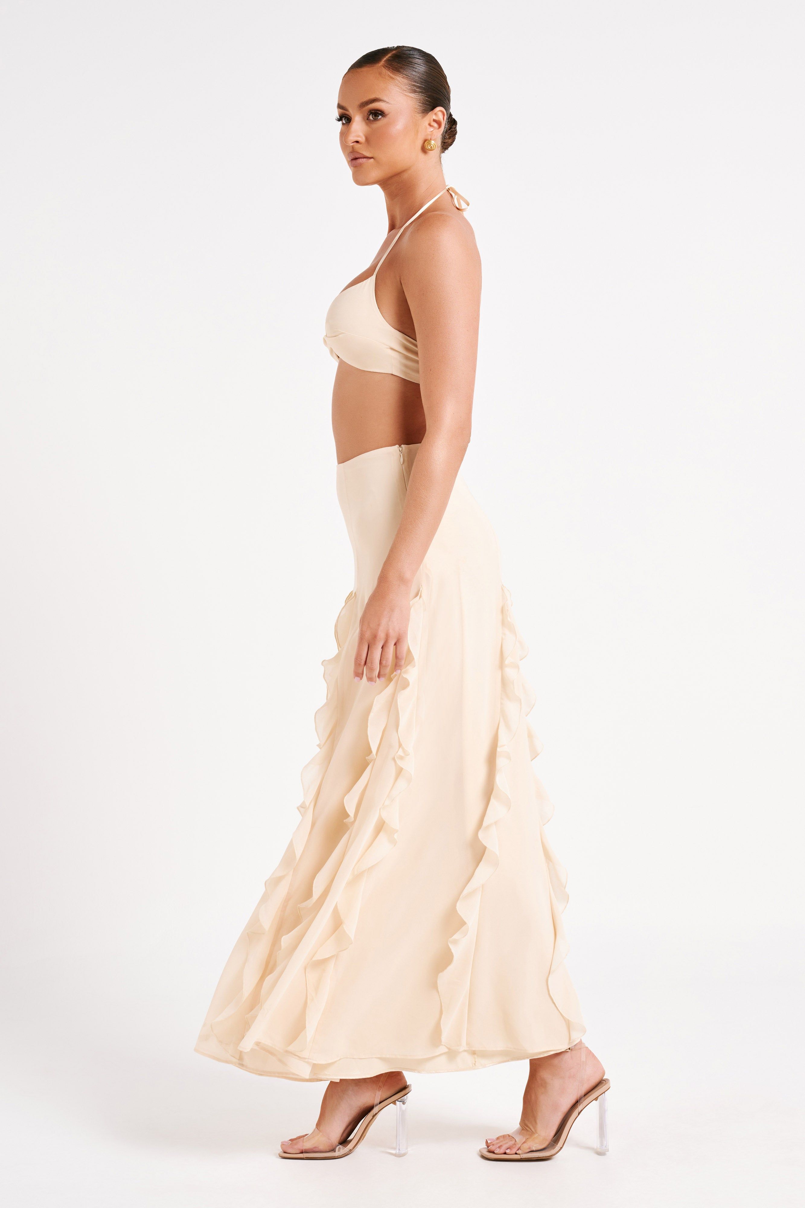 Ines Ruffle Maxi Skirt - Sand sold by Meshki product image thumbnail 5