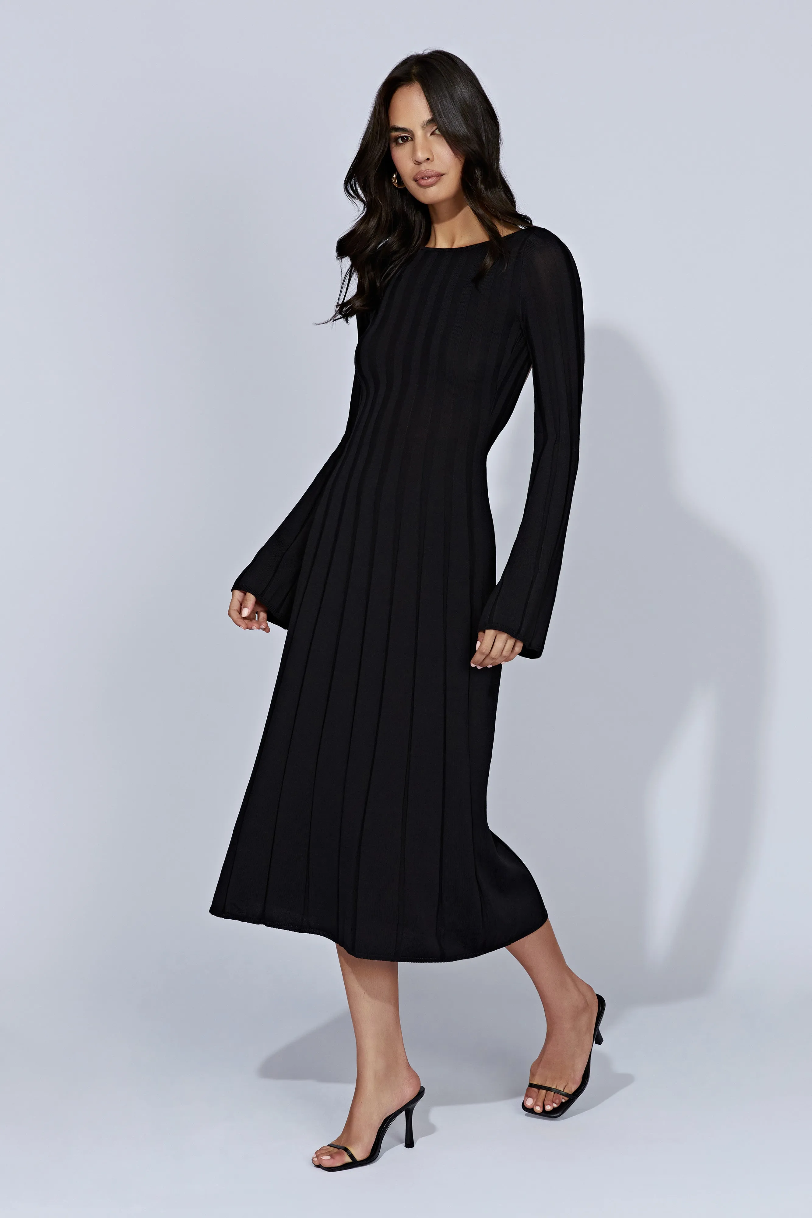 Juniper Flare Sleeve Knit Midi Dress - Black sold by Meshki product image thumbnail 4