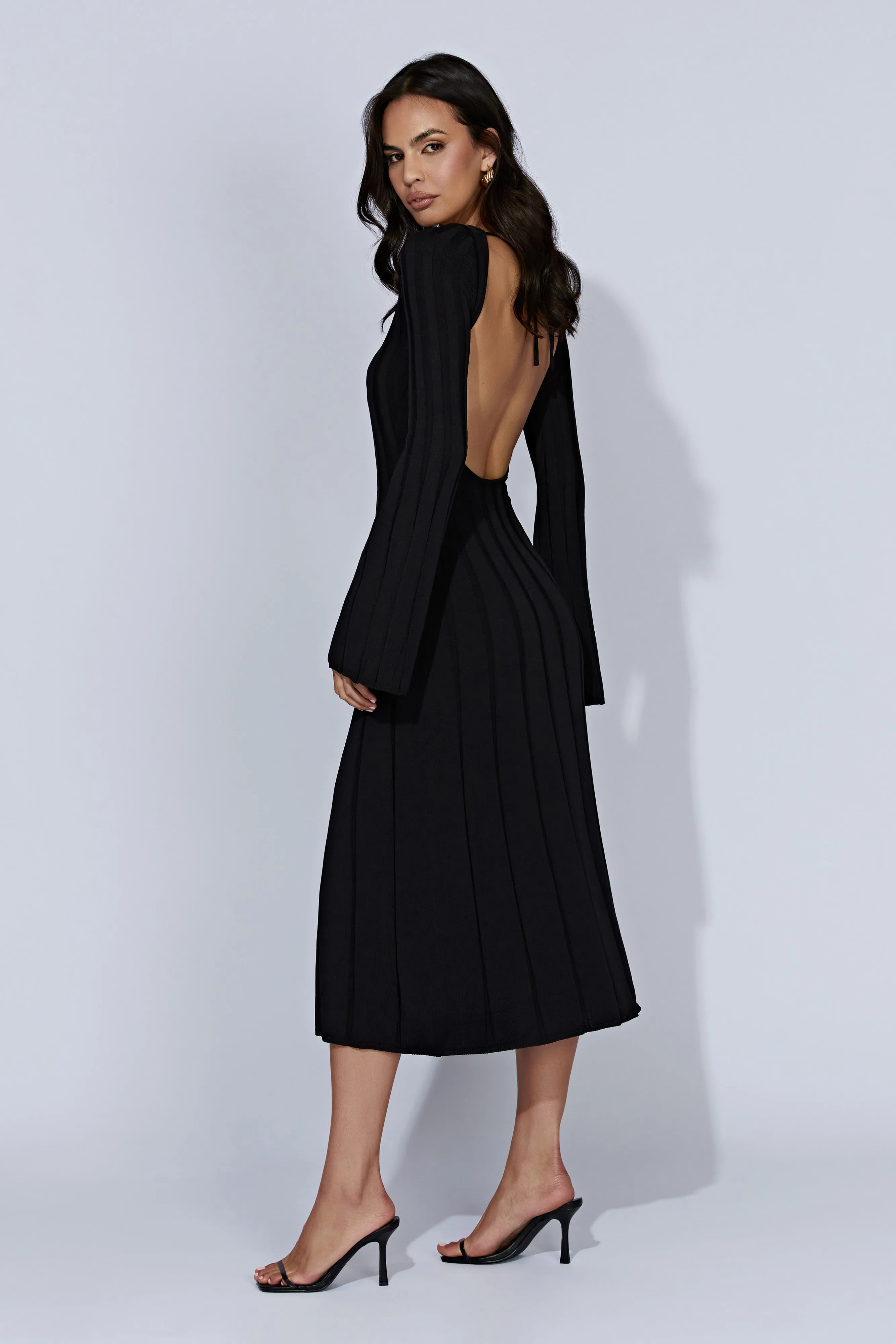 Juniper Flare Sleeve Knit Midi Dress - Black sold by Meshki