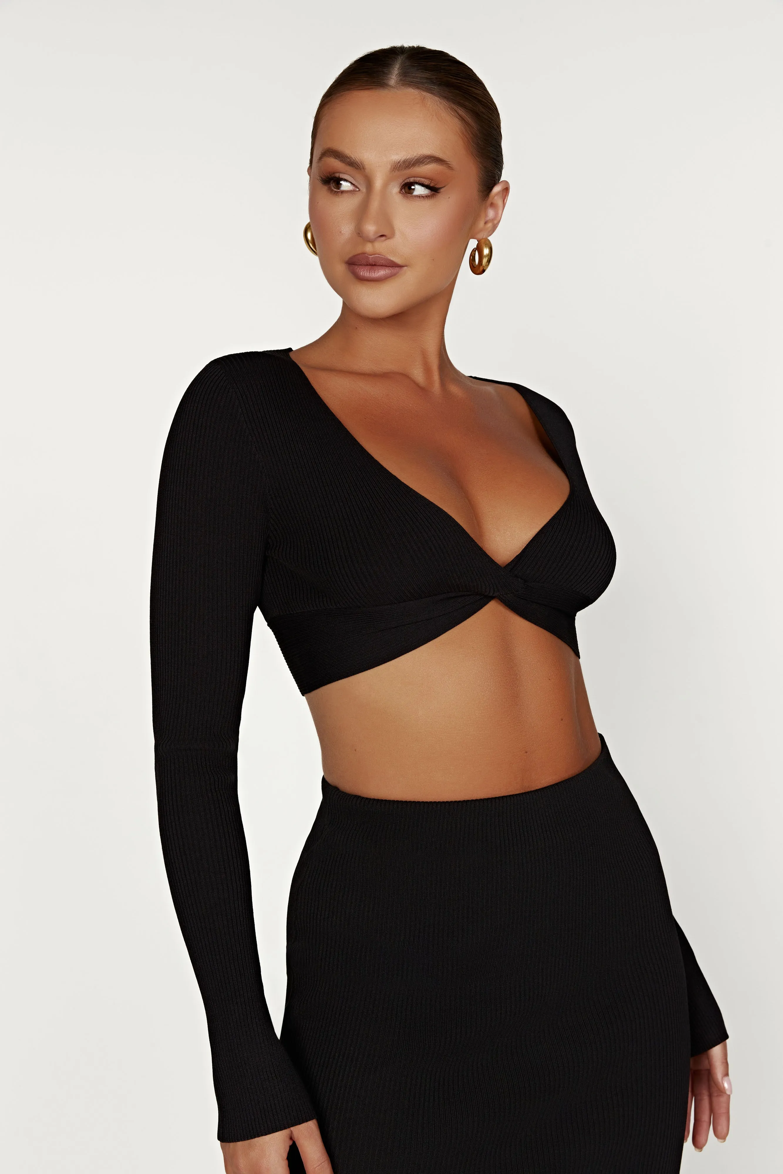 Kaesha Long Sleeve Twist Front Knit Top - Black sold by Meshki product image thumbnail 5