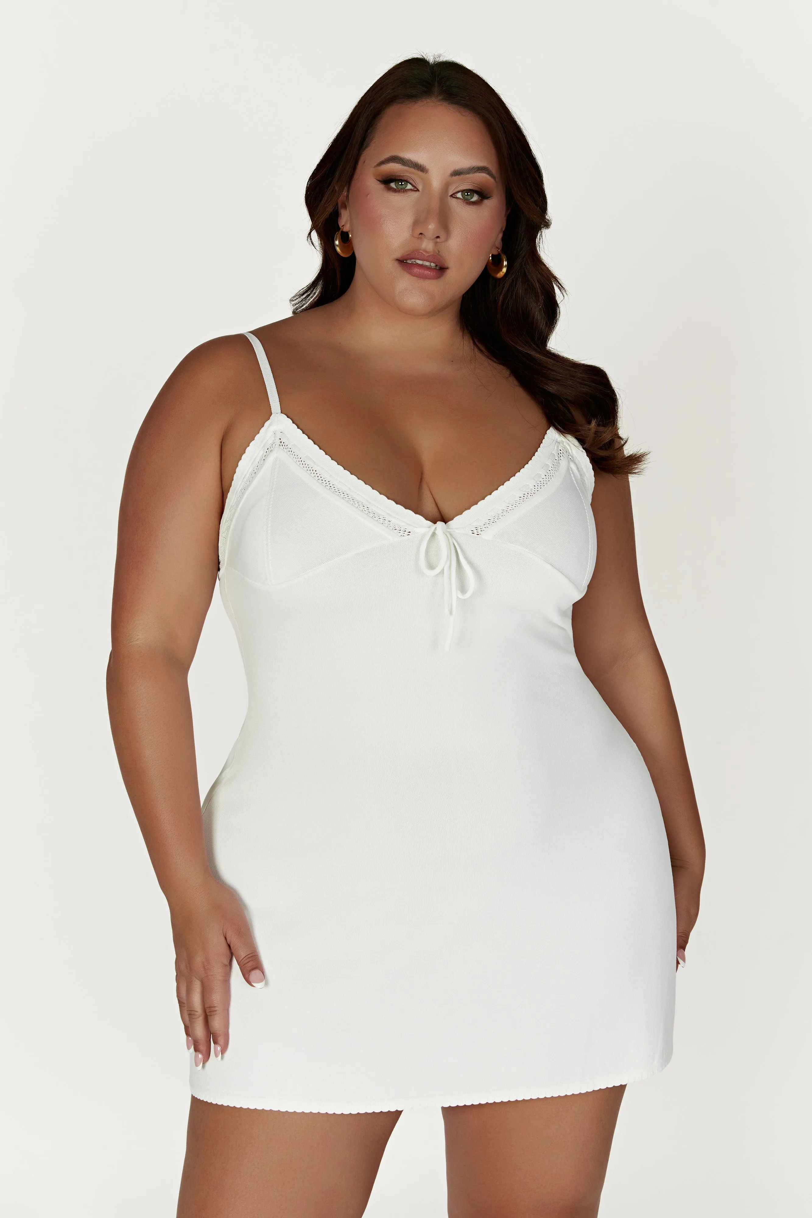 Ellis Pointelle Knit Mini Dress - White sold by Meshki product image thumbnail 4