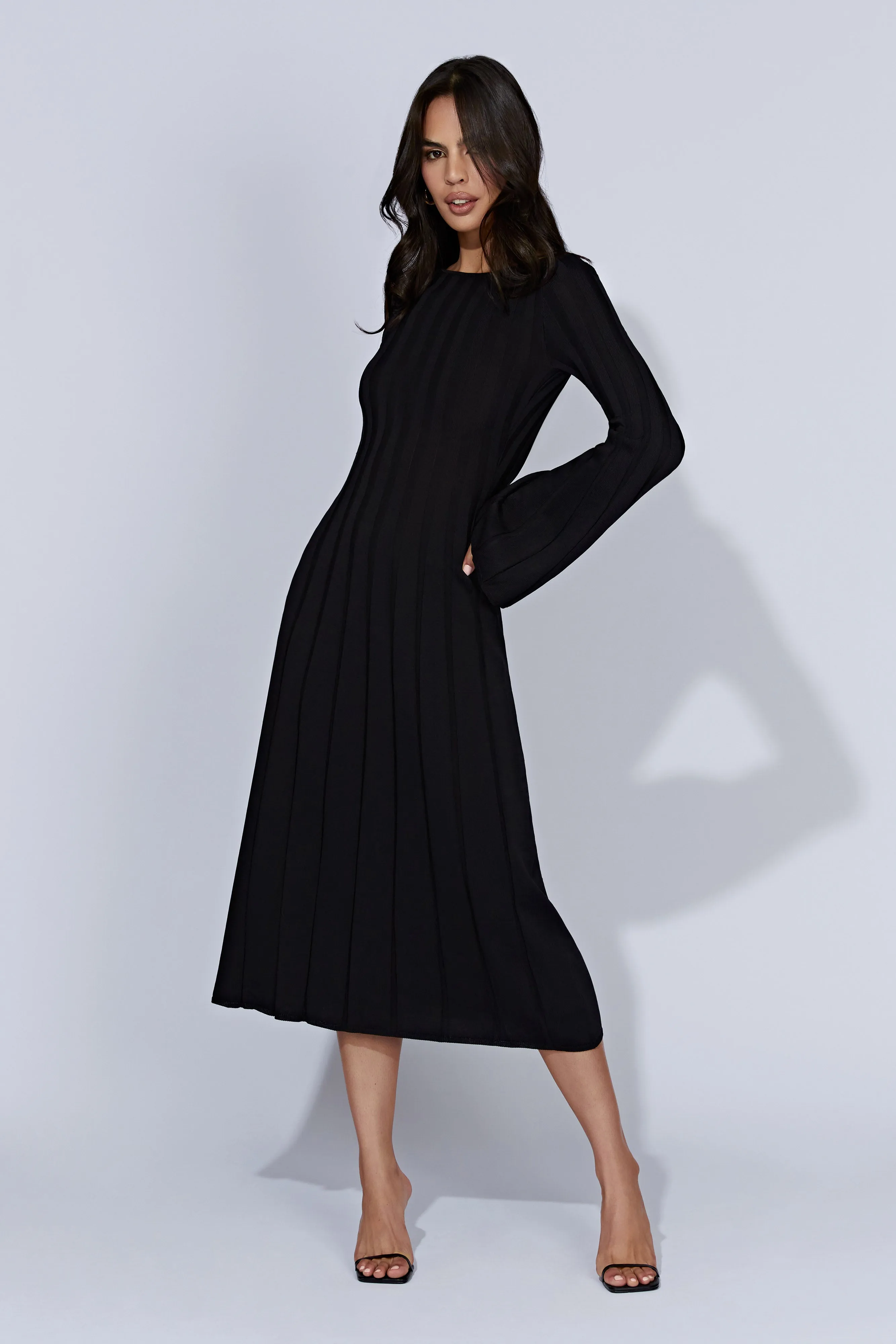 Juniper Flare Sleeve Knit Midi Dress - Black sold by Meshki product image thumbnail 2