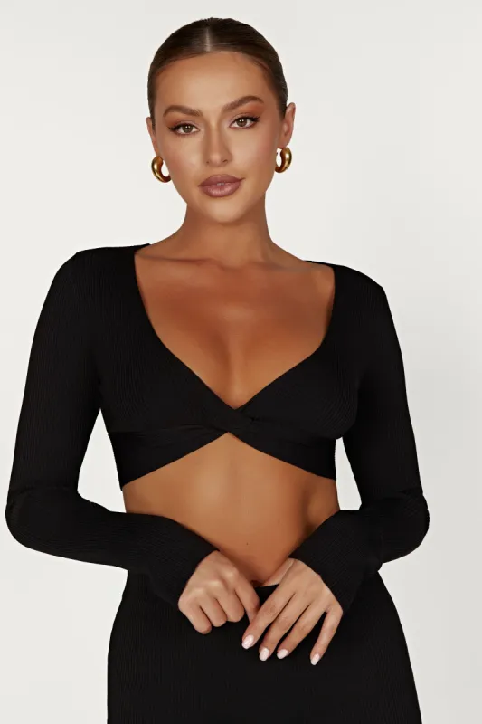 Kaesha Long Sleeve Twist Front Knit Top - Black sold by Meshki