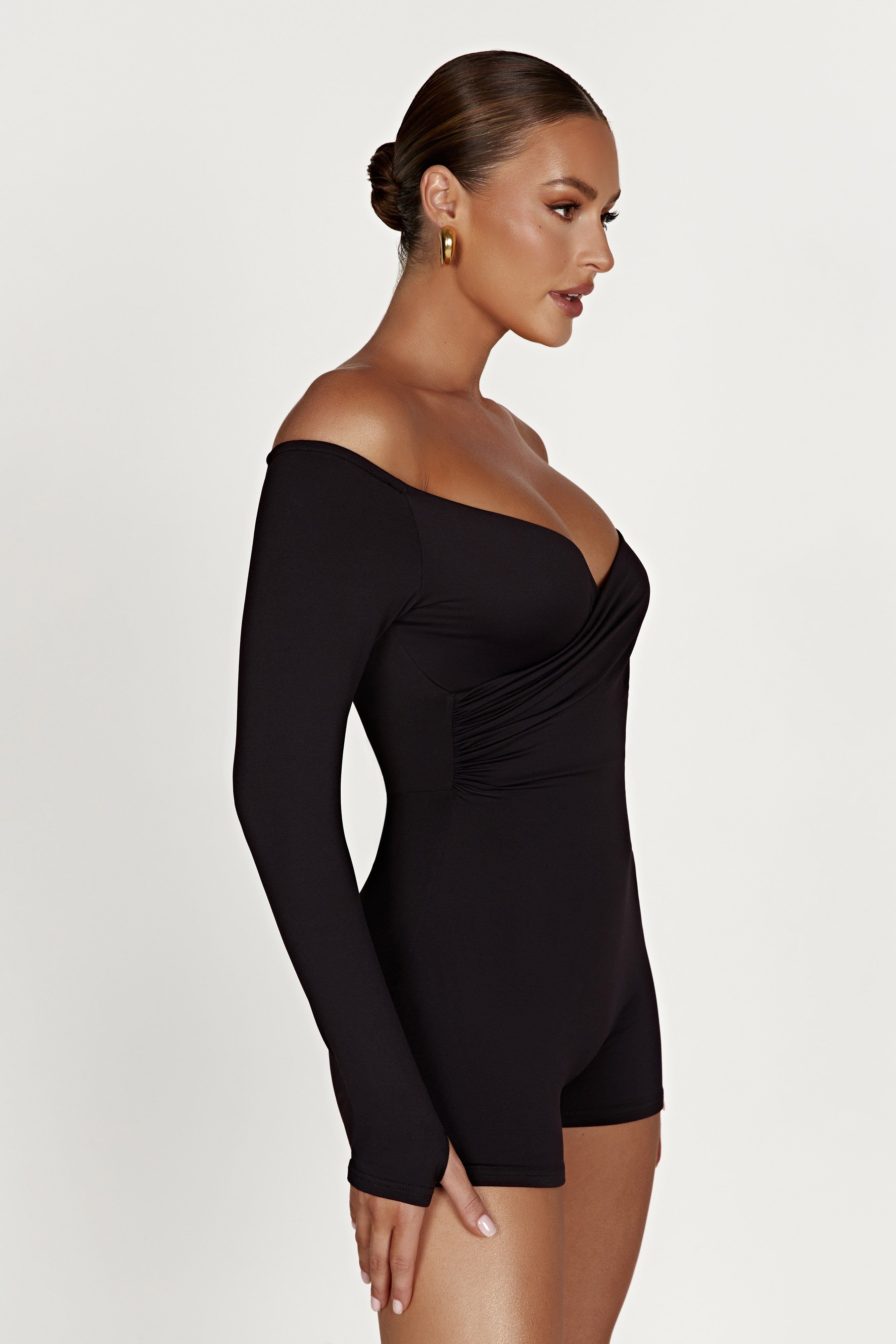 Aisling Recycled Nylon Off Shoulder Playsuit - Black sold by Meshki product image thumbnail 5