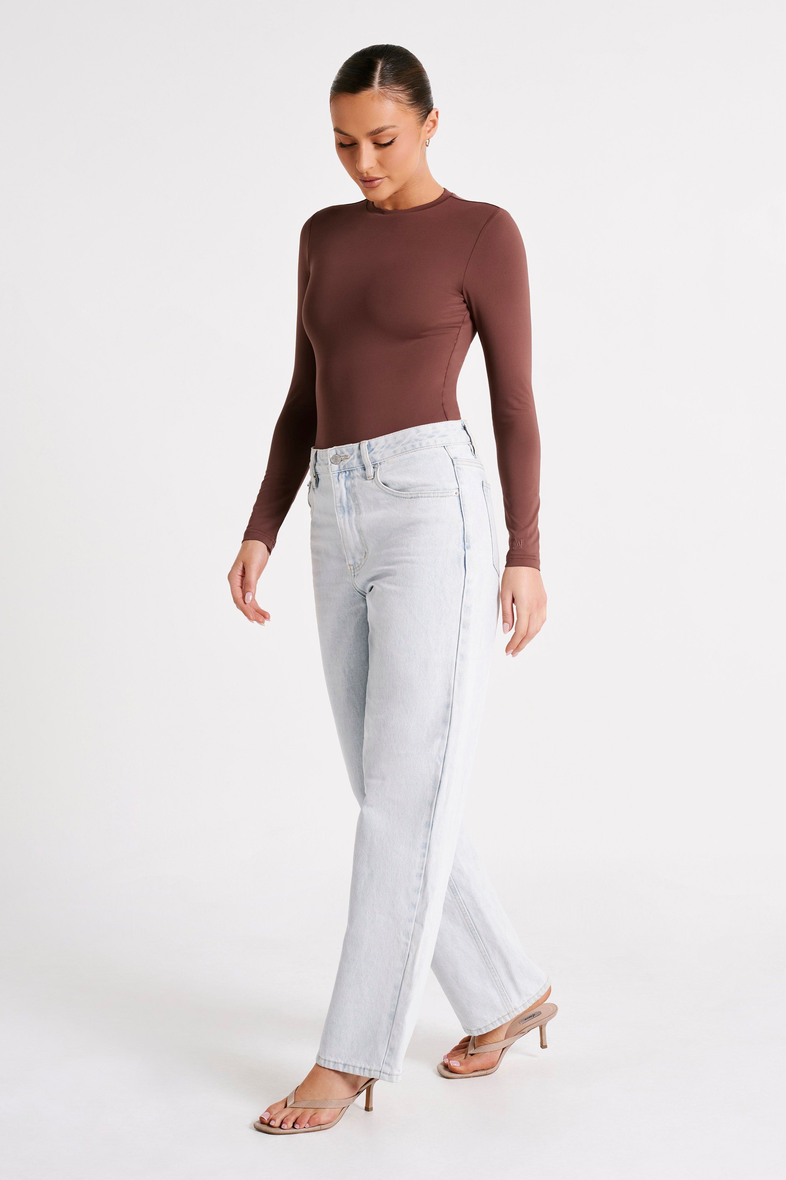 Delilah Recycled Nylon Long Sleeve Crew Neck Bodysuit - Mocha sold by Meshki product image thumbnail 4