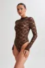 Renata Lace Long Sleeve Bodysuit - Chocolate sold by Meshki