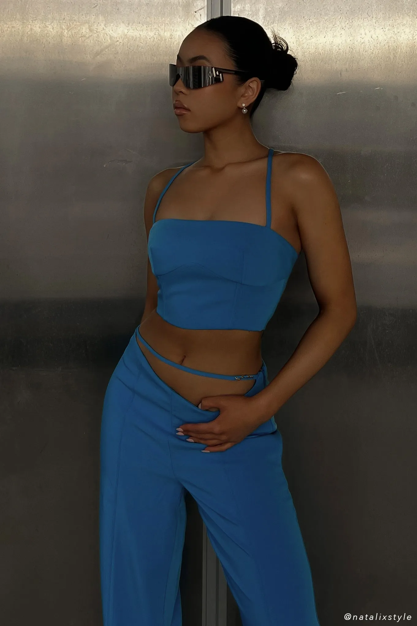 Bahar Seam Line Crop Top - Azure Blue sold by Meshki